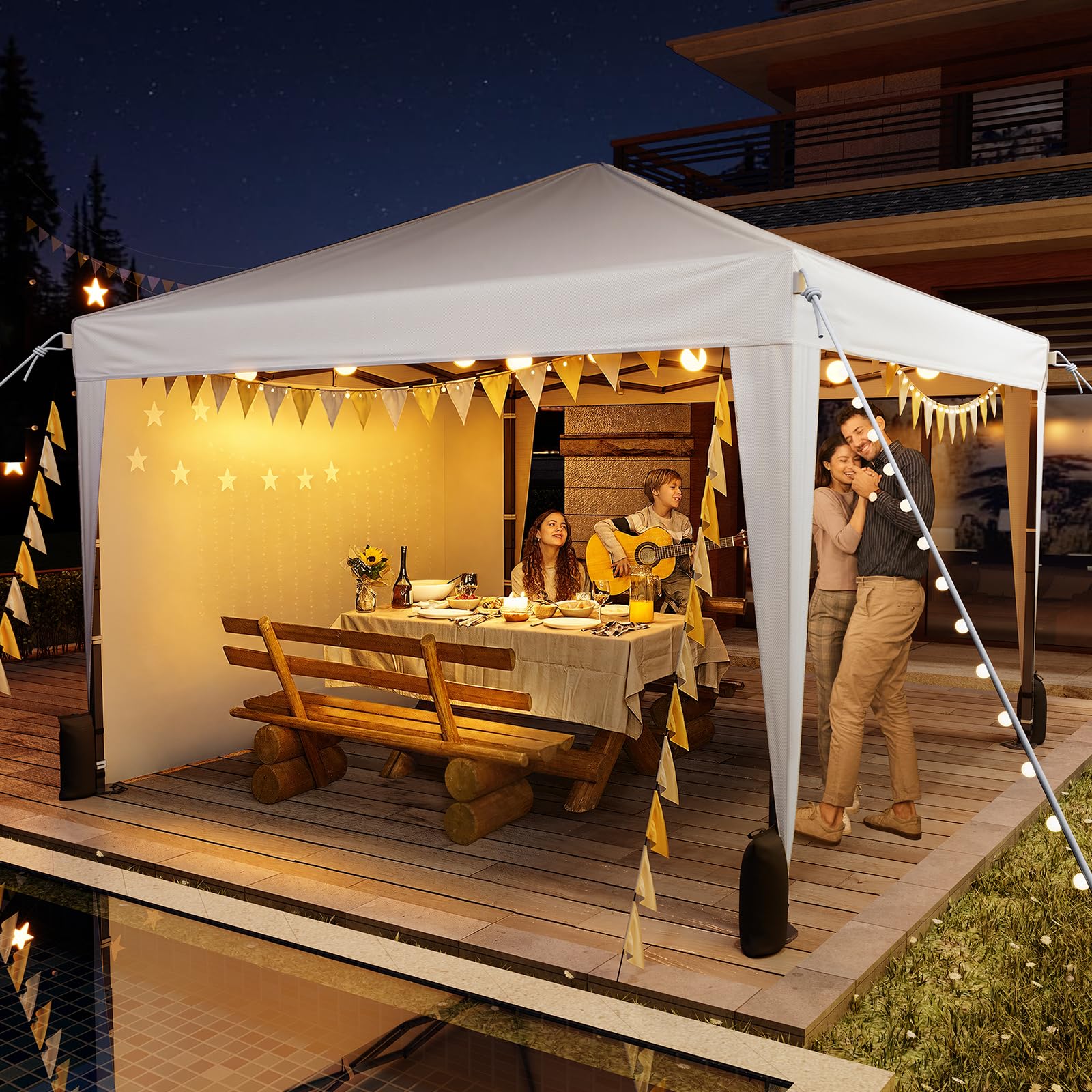DRIFTALIA 10x10 Pop Up Canopy Tent with Sidewalls - White