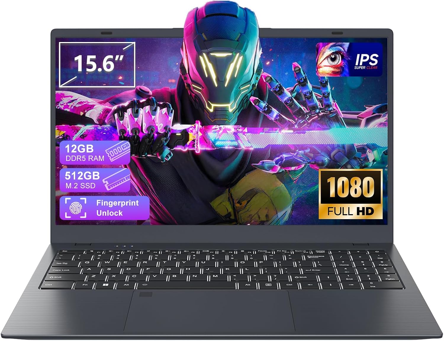 Laptop with 12GB RAM 512GB SSD, 15.6 Inch FHD Laptop Computer, N95 Processor(up to 3.4GHz), Backlit Keyboard, Fingerprint Unlock, WiFi 6, Bluetooth 5.3