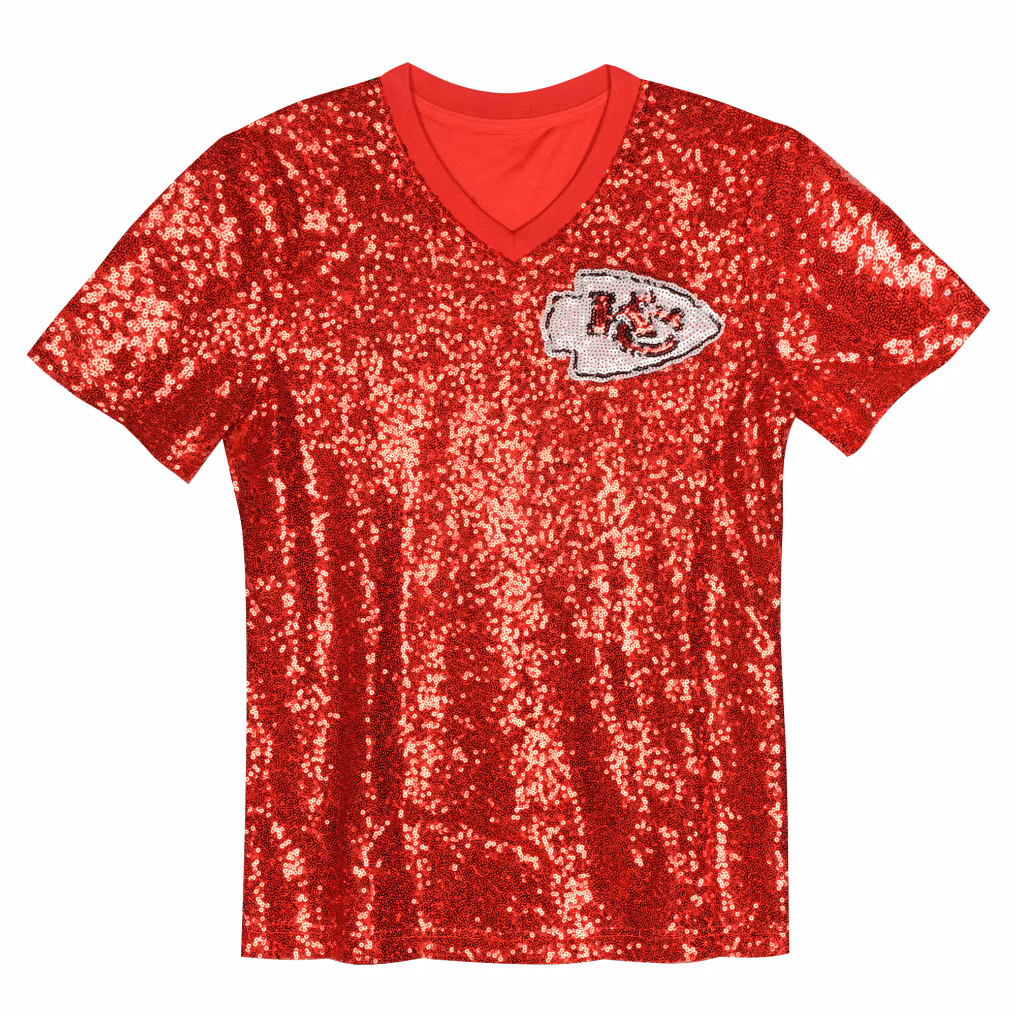 Travis Kelce Kansas City Chiefs Girls Youth Sequin V-Neck Fashion Jersey - Red