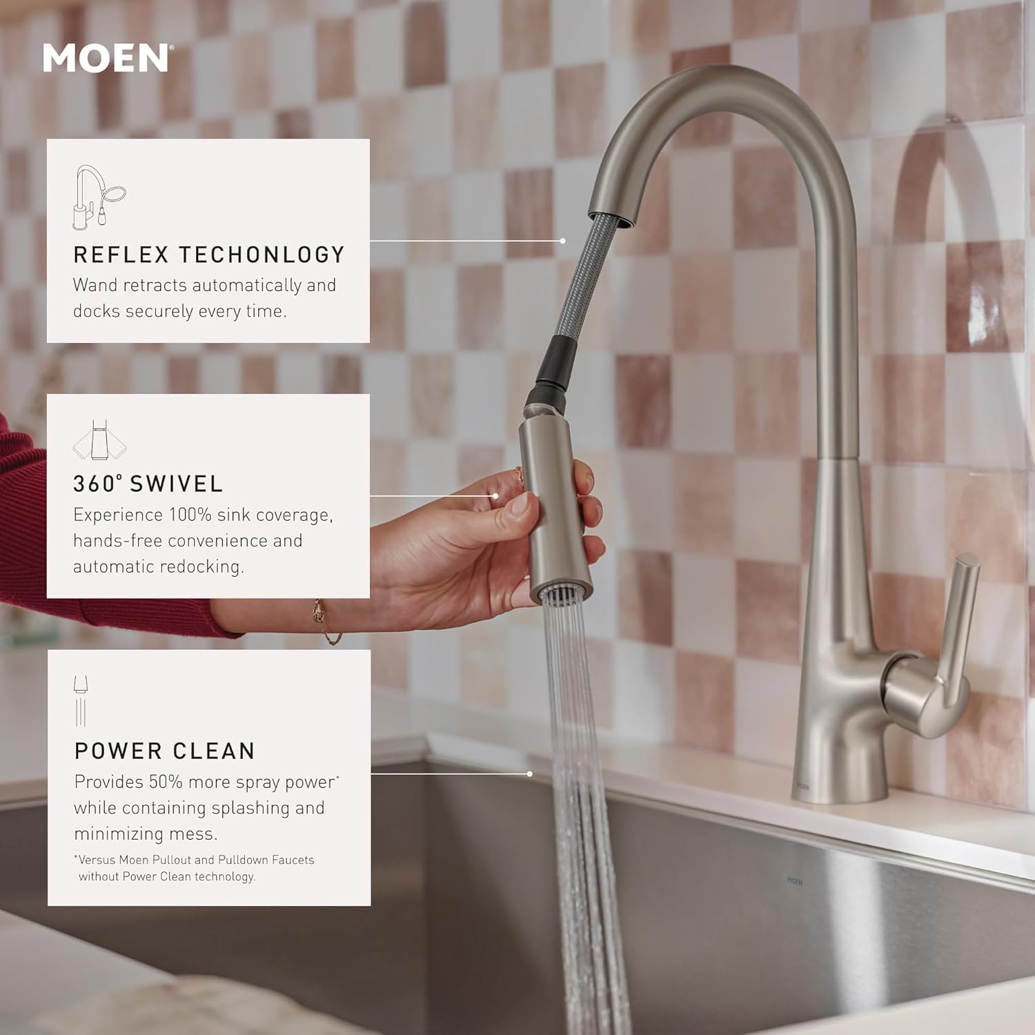Moen Ronan Spot Resist Stainless Pulldown Kitchen Faucet with SwivelControl™ Wand and Power Clean™ Technology 87918SRS