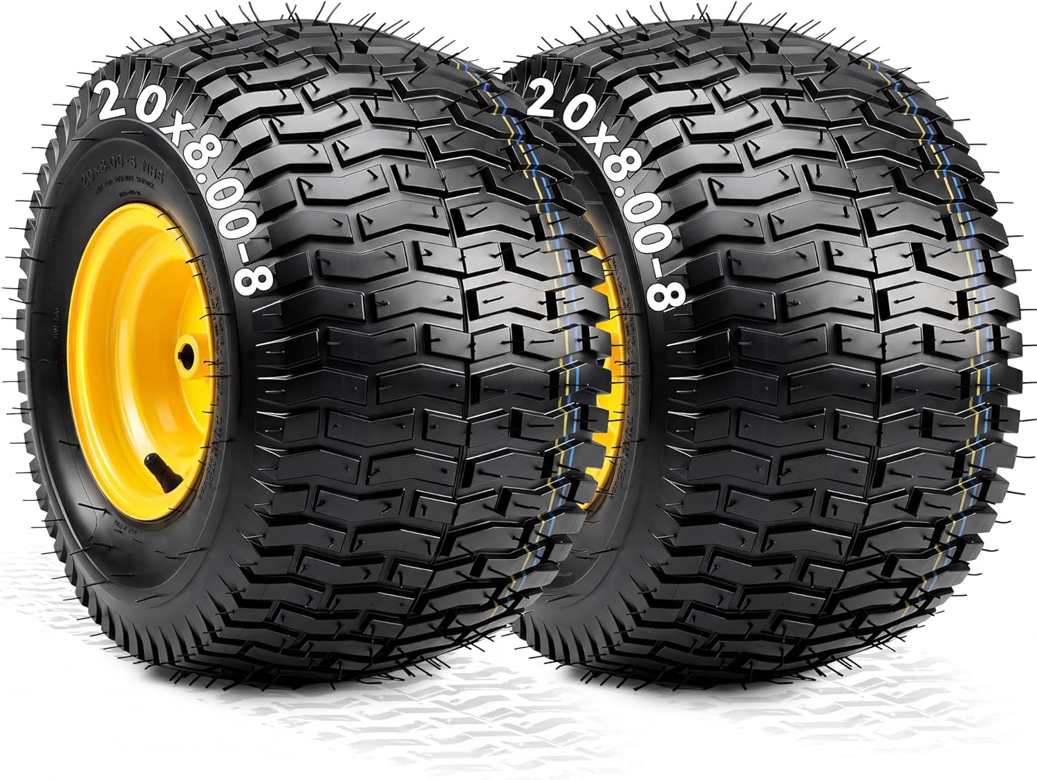 YITAMOTOR 20x8.00-8 Lawn Mower Tires & Wheel Assemblies, 4 Ply Tubeless Front Tires Replacement Fits Lawn Tractors, More Riding Mowers & Garden Vehicle | 3/4