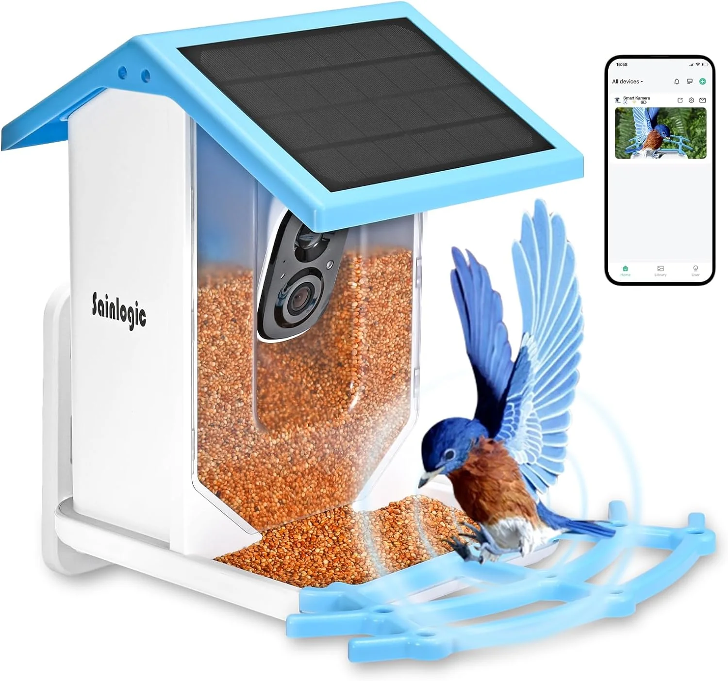 Smart Bird Feeder with 1080P HD Camera, Camera Bird Feeder Identify Bird Species with 2 Solar Panels, Video Bird Feeder with WiFi & Motion Detection, Smart Bird Feeders as Gifts(Light Blue)