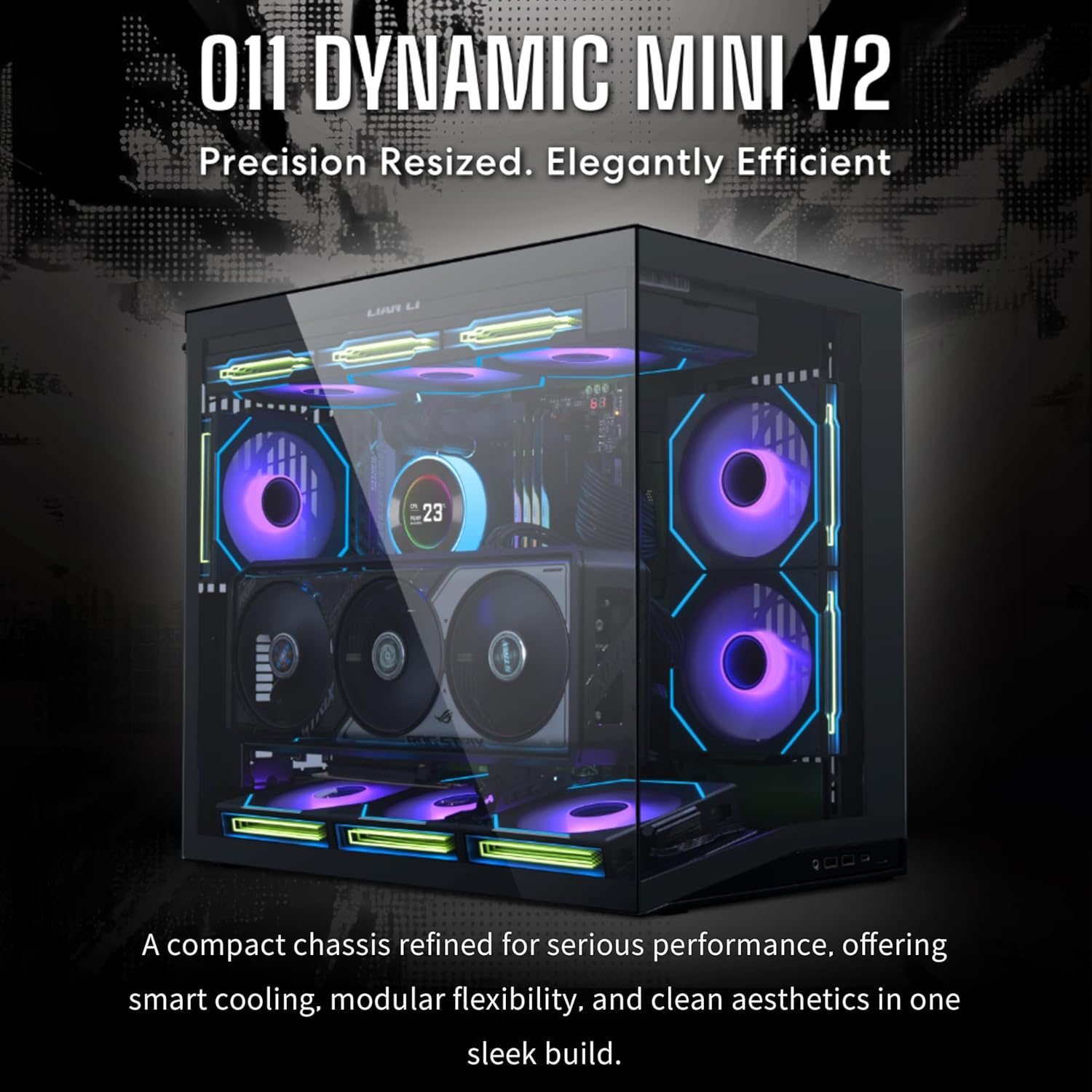 LIAN LI O11D MINI V2 Flow | Compact ATX Mid-Tower Airflow Computer Case | Panoramic View | High-Performance Airflow | Includes 5 x 120mm Reverse Blade Fans | Cable Management | Black (O11DMIV2FX)