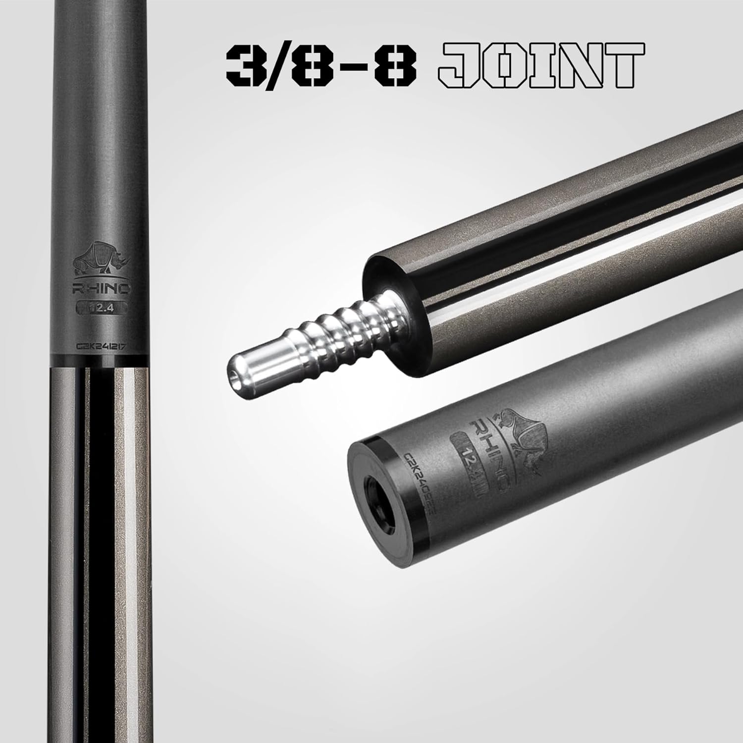 RHINO Nebula 2 Pool Cue - Premium Carbon Fiber Shaft & Composite Butt. Time Crystal Tip, Pro Taper Design. 3/8-8 Joint, Sport Wrap. Low Deflection Pool Cue
