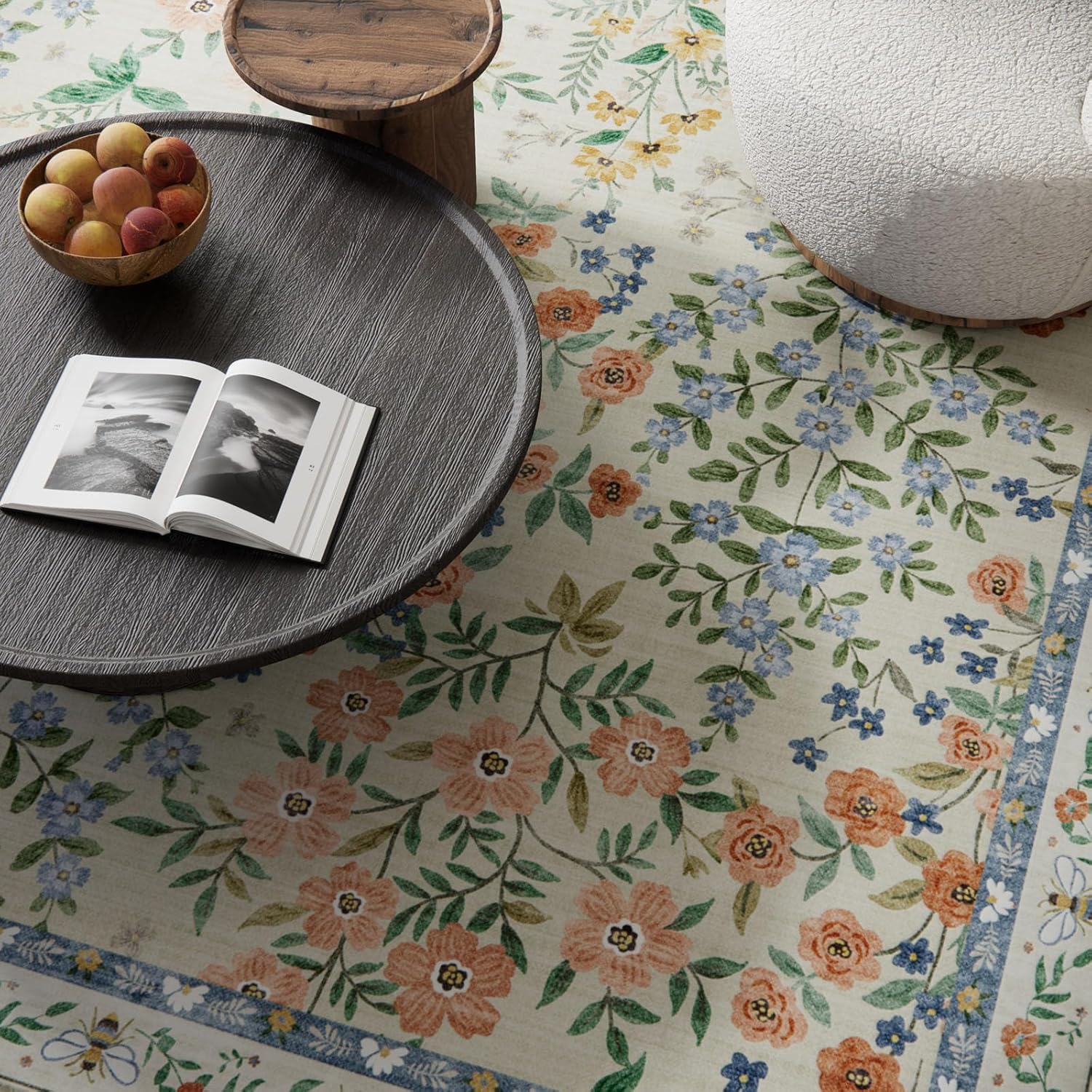 Machine Washable Rugs for Living Room: 8x10 Area Rugs for Bedroom Vintage Stain Resistant Non Slip Low Pile Lightweight Soft Carpet for Kitchen Dining Room Farmhouse Kids Room Nursery Playroom