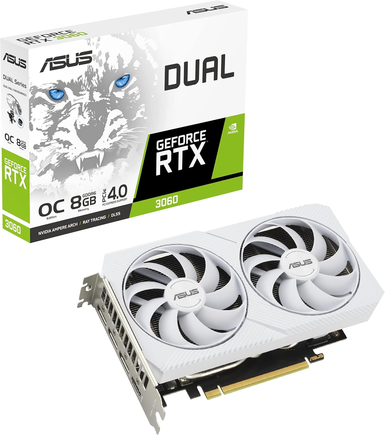 Asus Dual GeForce RTX™ 3060 White OC Edition 8GB GDDR6 (PCIe 4.0, 8GB GDDR6, HDMI 2.1, DisplayPort 1.4a) (Renewed)