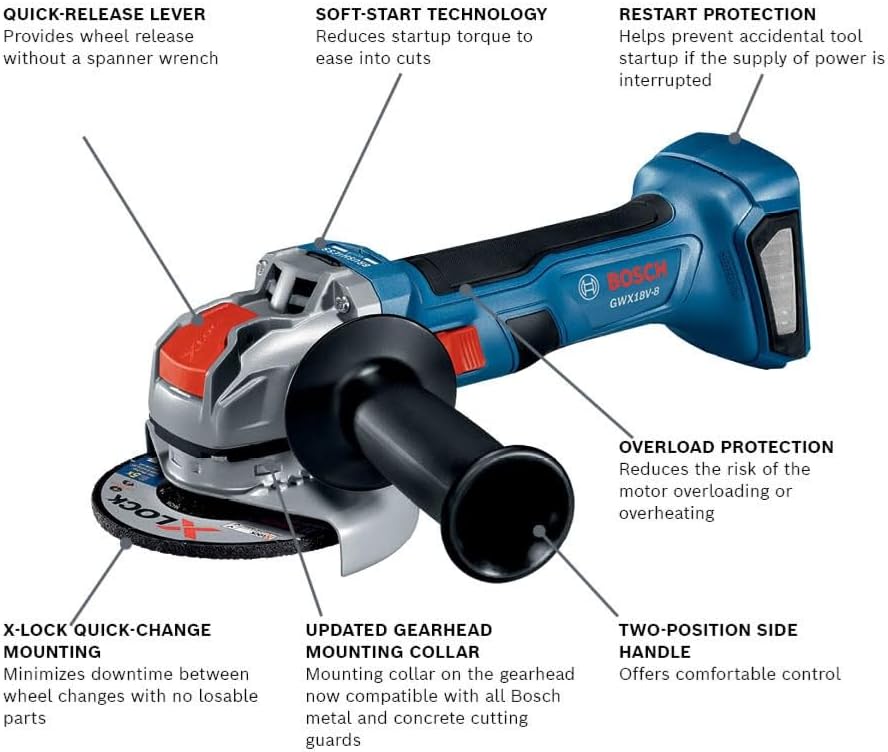 Bosch GWX18V-8N 18V X-LOCK Brushless 4-1/2 In. Angle Grinder with Slide Switch (Bare Tool)