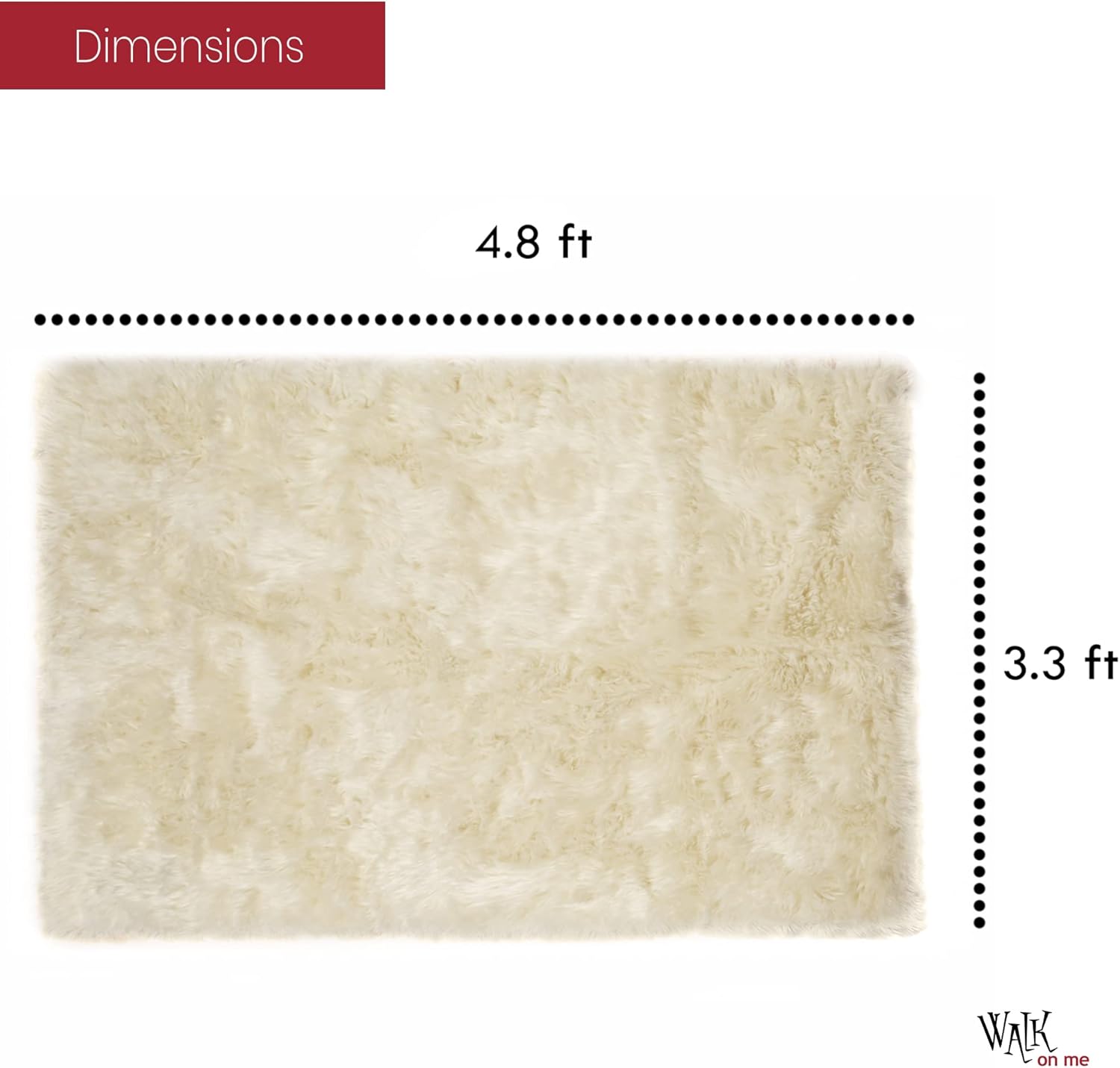 Silky Soft Faux Fur Rug, 3.3 ft. x 4.8 ft. Ivory Fluffy Rug, Made in France, Sheepskin Area Rug, Rectangle Rug for Living Room, Bedroom, Kid's Room, or Nursery, Home Décor Accent with Non-Slip Backing