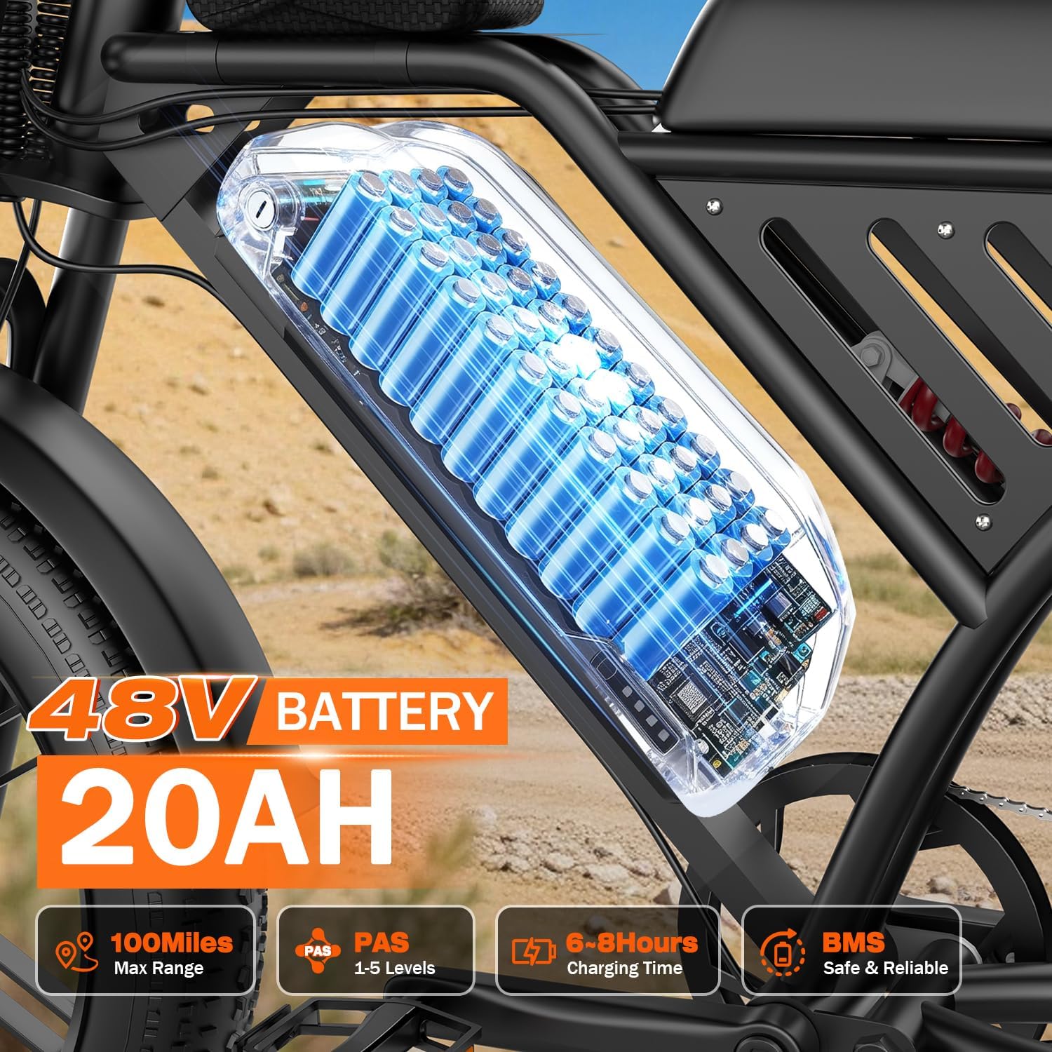 Electric Bike for Adults, Electric Dirt Bike with 2500W Peak Motor, 36Mph & 100 Miles Range, Off-Road Ebike with NFC Unlock, 48V 20AH Removable Battery, 20