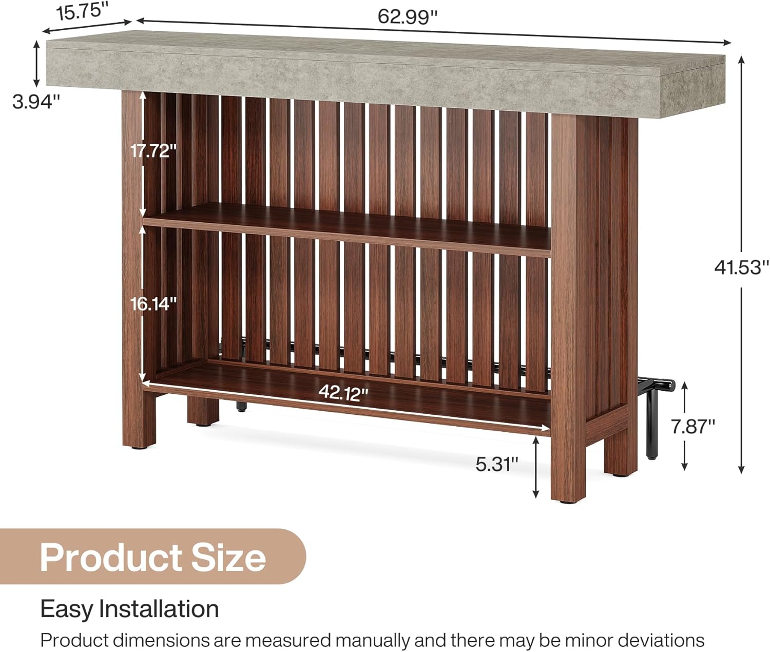 Tribesigns 63-Inch Large Home Bar Unit, 2-Tier Mini Bar Table, Height Pub Table with Footrest, Modern Coffee Bar Cabinet for Home Kitchen, Bistro, Dining Room, Living Room | 2-Tier