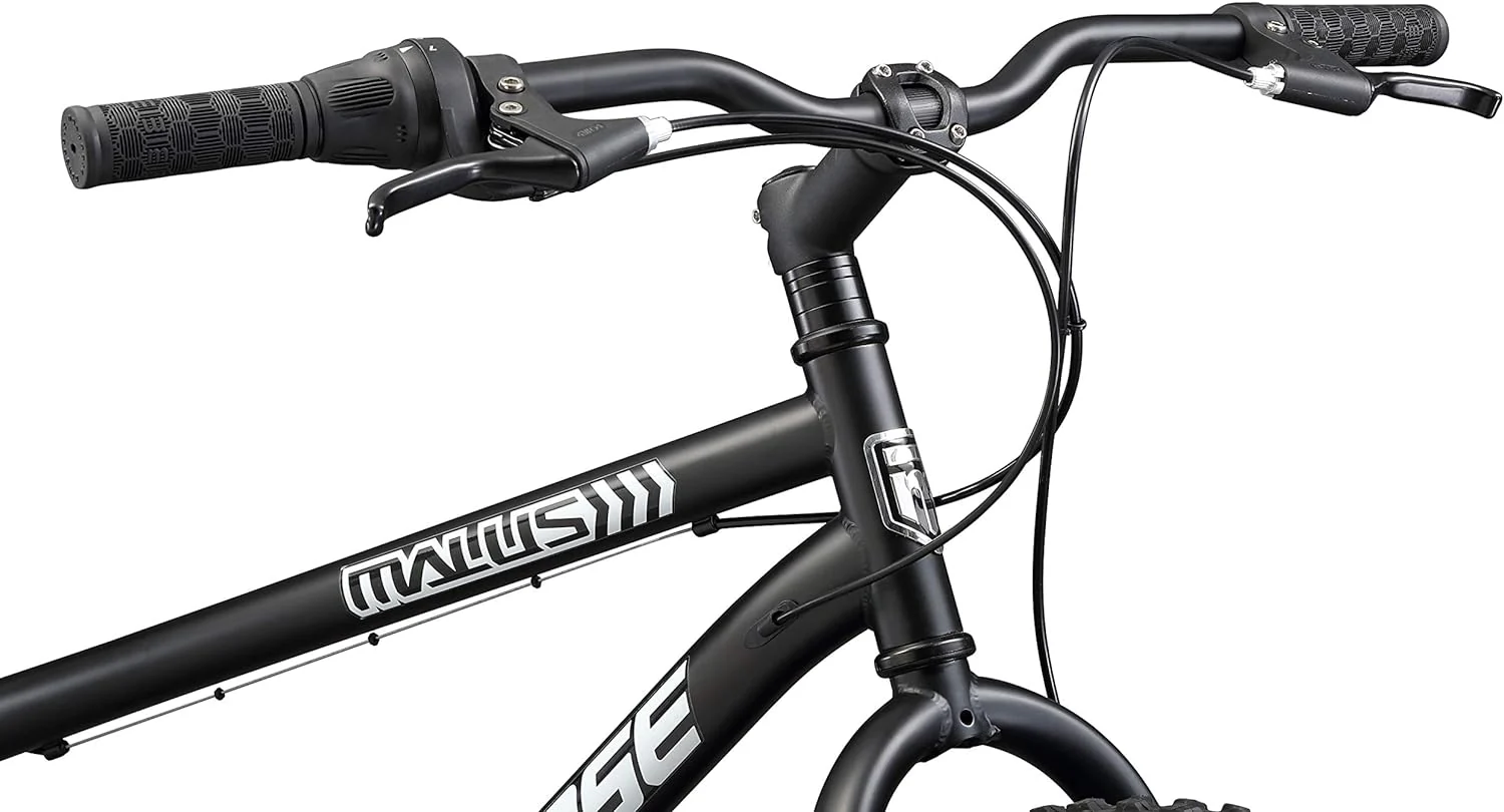 Mongoose Malus Mens and Women Fat Tire Mountain Bike, 26-Inch Bicycle Wheels, 4-Inch Wide Knobby Tires, Steel Frame, 7 Speed Drivetrain, Shimano Rear Derailleur, Disc Brakes