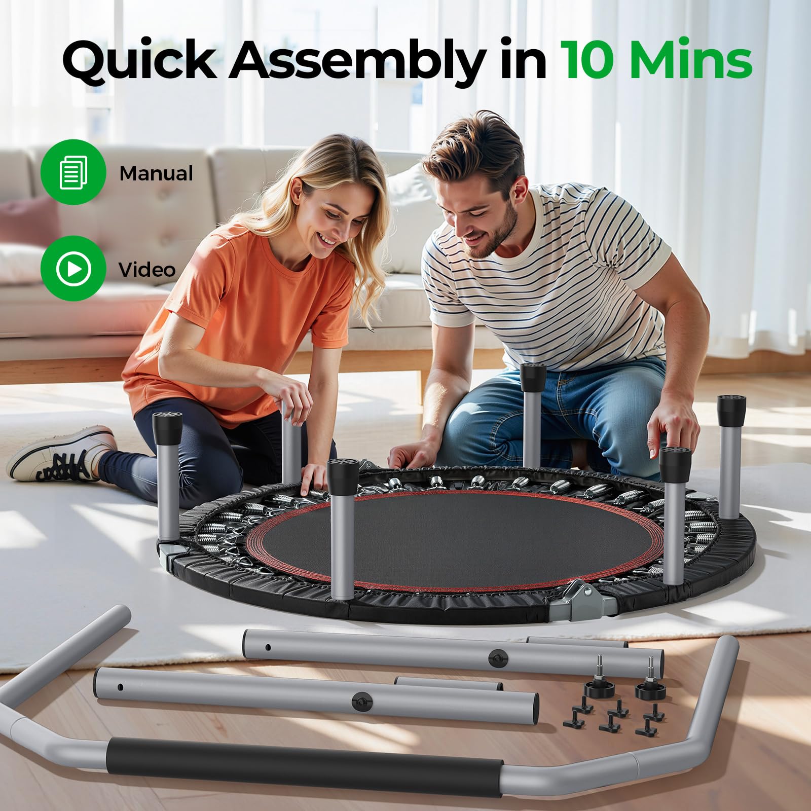BCAN SP2 Mini Trampoline - 330/440lbs Adjustable Fitness