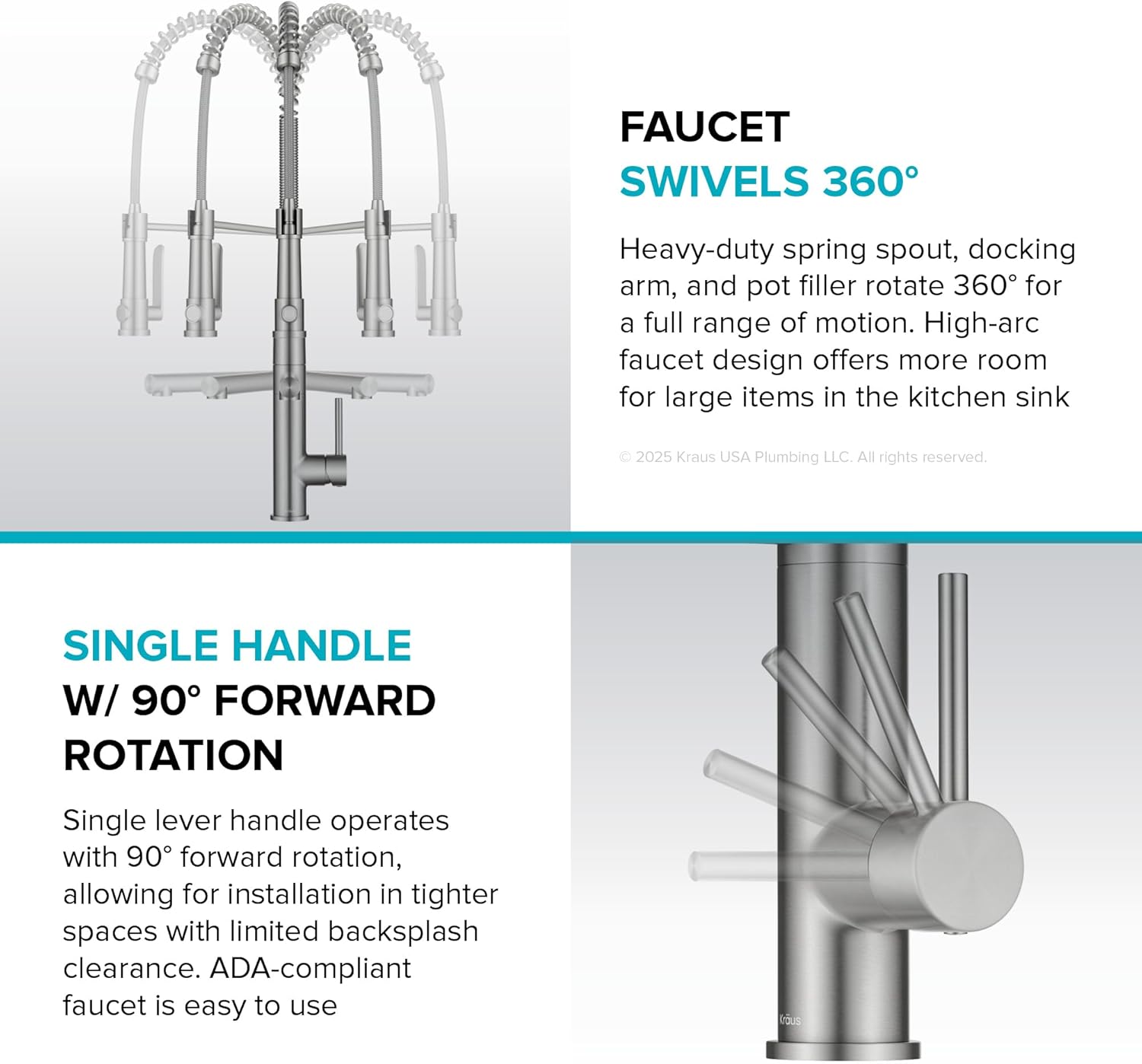 KRAUS Artec Pro Commercial Style 2-Function Single Handle Pull Down Kitchen Faucet with Pot Filler in Spot-Free Stainless Steel/Matte Black, KPF-1605SFSMB