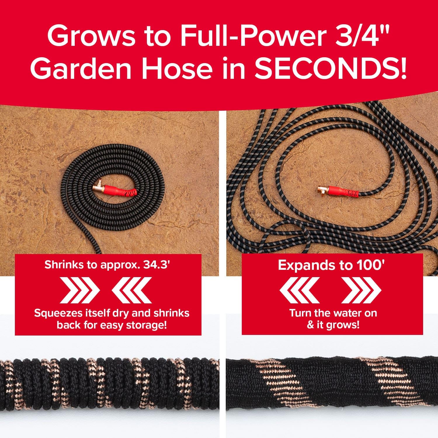 POCKET HOSE 100 FT Expandable Copper Garden Hose - No Kink