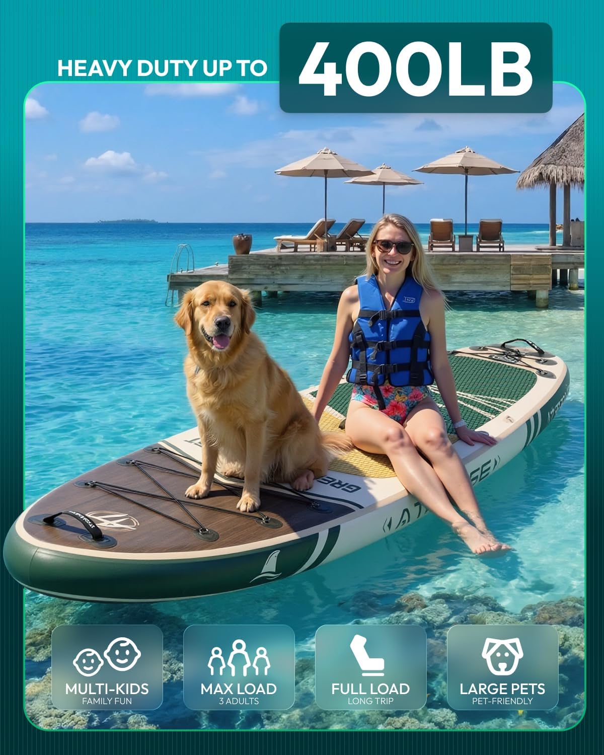 10'6''x33''Inflatable Stand Up Paddle Board, 400lbs Extra Wide Blow Up Paddle Board with Kayak Seat, Premium SUP Accessories Kit & Backpack, Non-Slip Stable Deck Boat for Yoga Fishing Surf