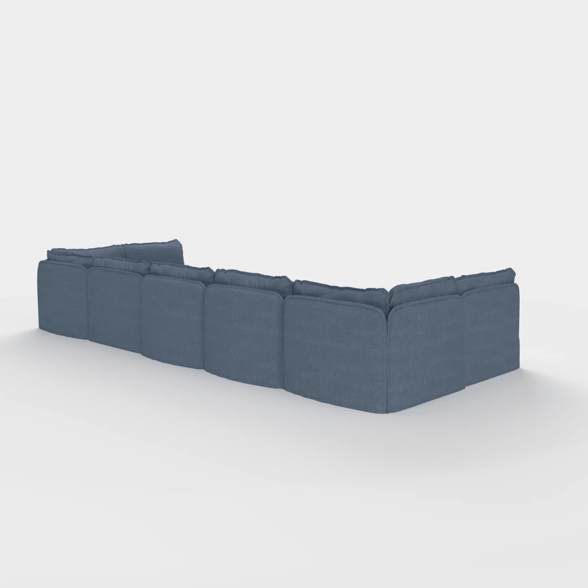 Modular Outdoor Washable 7-Seater Open-Ends U-Sectional + Bench Ottoman | Classic Canvas in Ocean