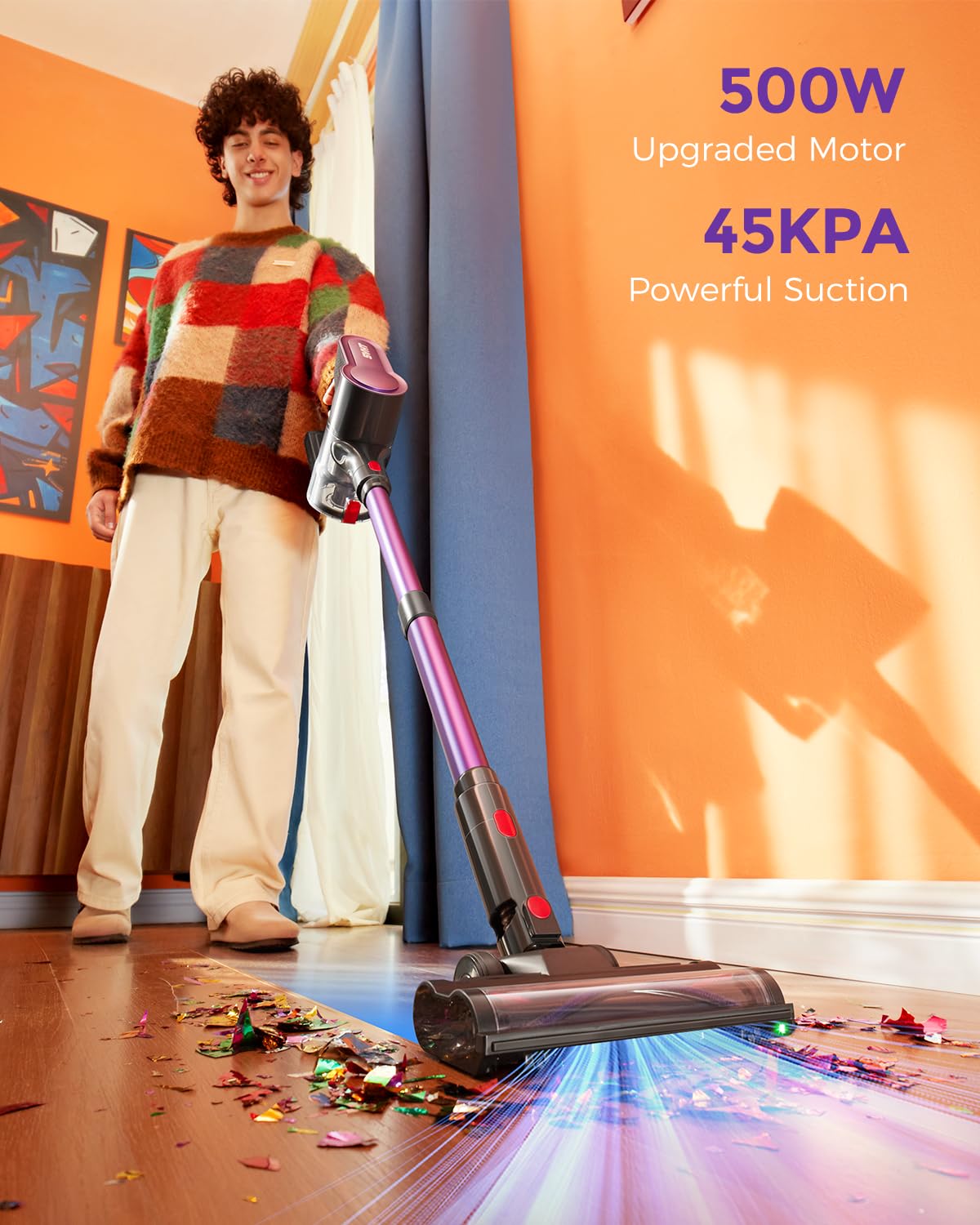 SVHT Cordless Vacuum Cleaner 500W 45KPA, 50Mins Runtime