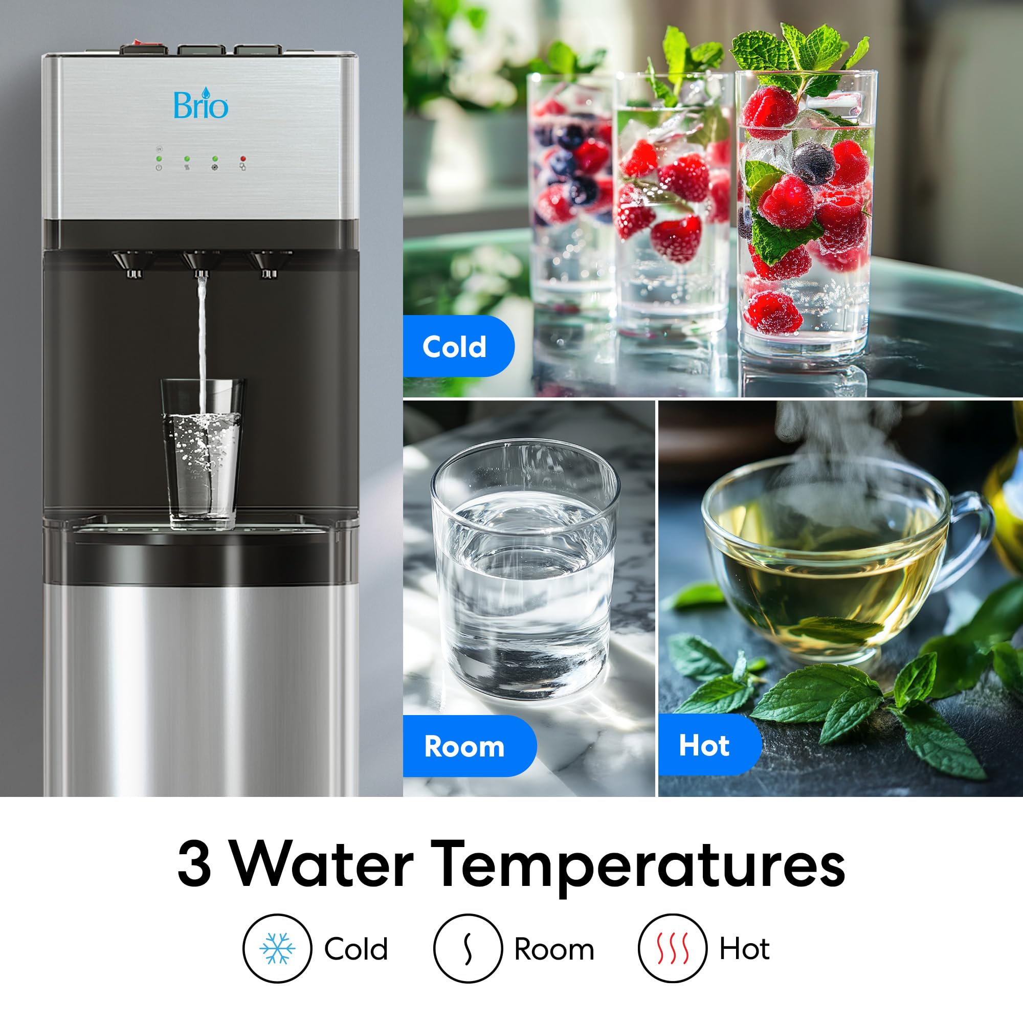 BRIO Self-Cleaning Bottom Loading Water Dispenser - 3 Temp