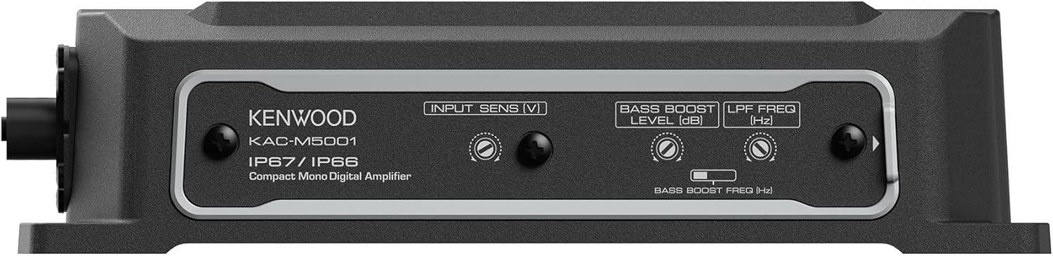 KENWOOD KAC-M5001 Compact Car/Marine Monoblock Class D Amplifier, 600W, IP67/IP66 Waterproof & Dustproof Subwoofer Amp, Speaker Level Input, Signal Sensing Turn-On, Wired Level Control