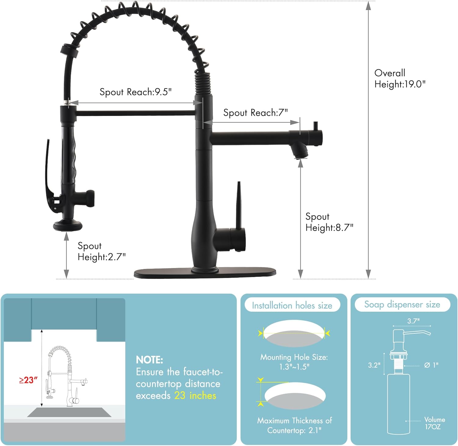 GIMILI Commercial Kitchen Faucet with Pull Down Sprayer, Double Headed Single Handle High Pressure Kitchen Faucet with Soap Dispenser Matte Black
