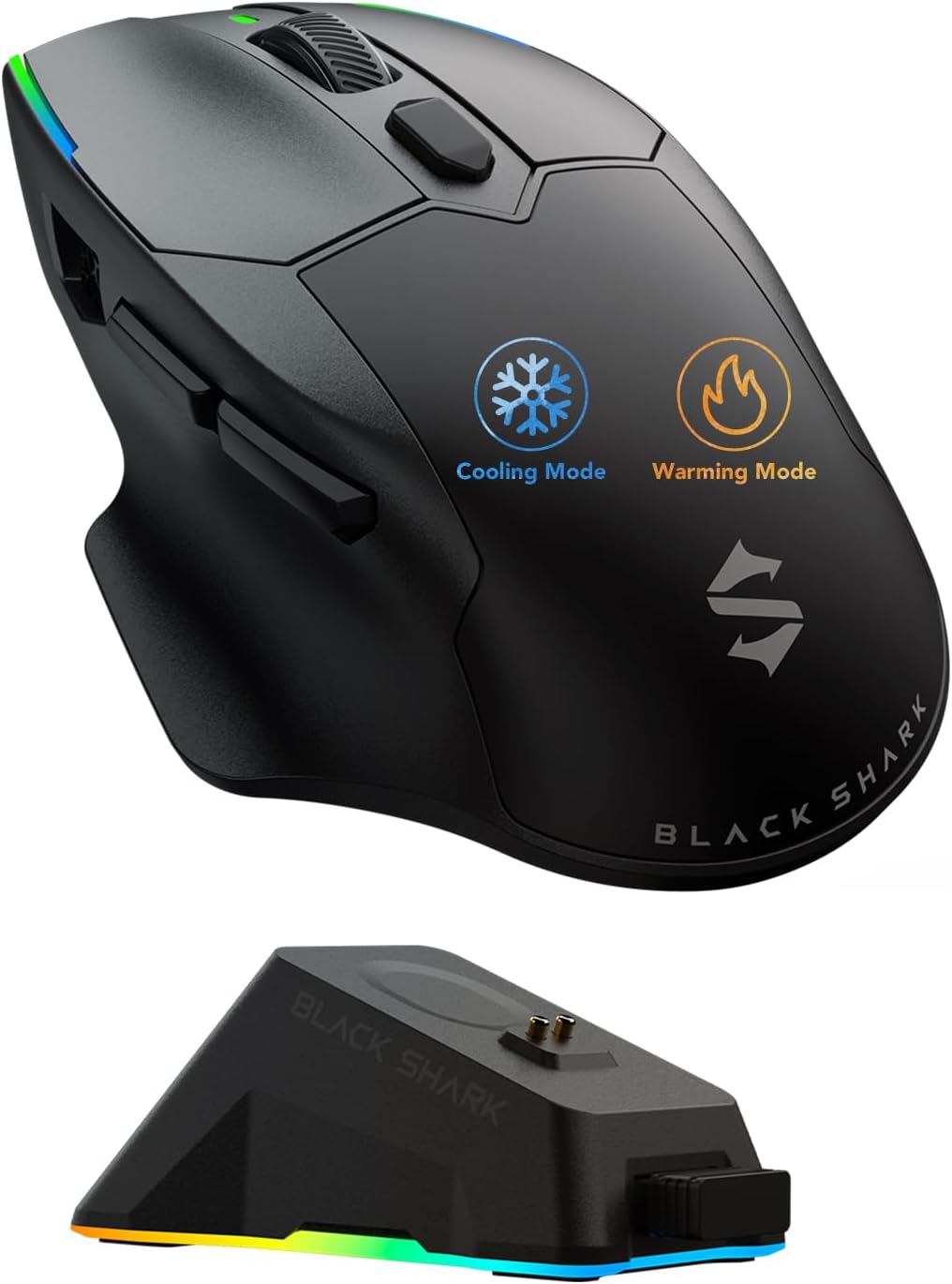 Black Shark Funcooler Wireless Gaming Mouse, Active Cooling & Heating, Dual 8KHz Polling Rate, 30K DPI Optical Sensor, Tri-Mode Wireless, Charging Dock, Ergonomic Right-Hand for PC/Mac