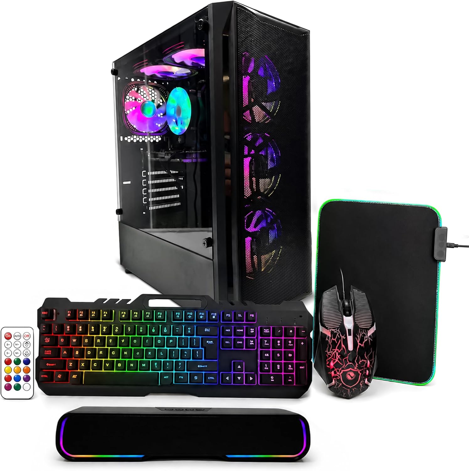VRA Gaming PC Bundle - Optimized for Fortnite (150+ FPS) & Roblox - Intel Core i7-4790, RX 580 8GB, 16GB RAM, 512GB SSD - RGB Keyboard, Mouse, Soundbar Included (No Monitor)