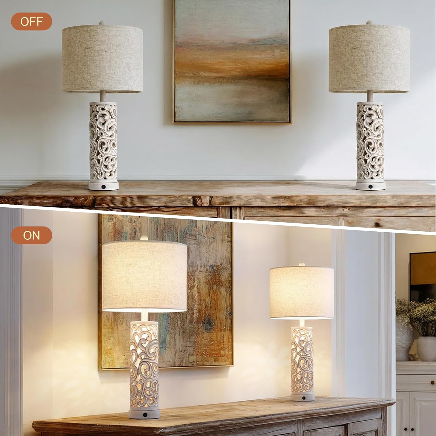 OYEARS 2-in-1 Light Table Lamp Set of 2 for Living Room, 28.5