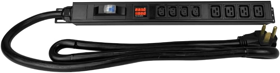 Metered-Breaker-Surge Protection PDU, 240V, NEMA 6-50P, 50A, 12000W, 4 C13 & 4 C19 Outlets, Rack Mount, Power Distrubution Unit for Data Center, Networking, 1U Rack