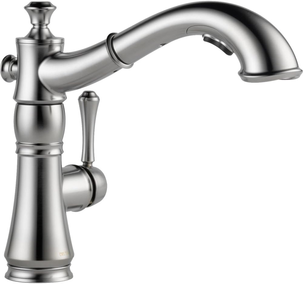 Delta Faucet Cassidy Pull Out Kitchen Faucet, Brushed Nickel Kitchen Sink Faucet, Kitchen Faucet with Pull Out Sprayer, Magnetic Docking Spray Head, Arctic Stainless 4197-AR-DST