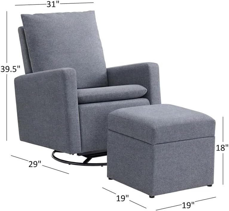 Soho Baby Everlee Upholstered Glider and Ottoman Set, Charcoal