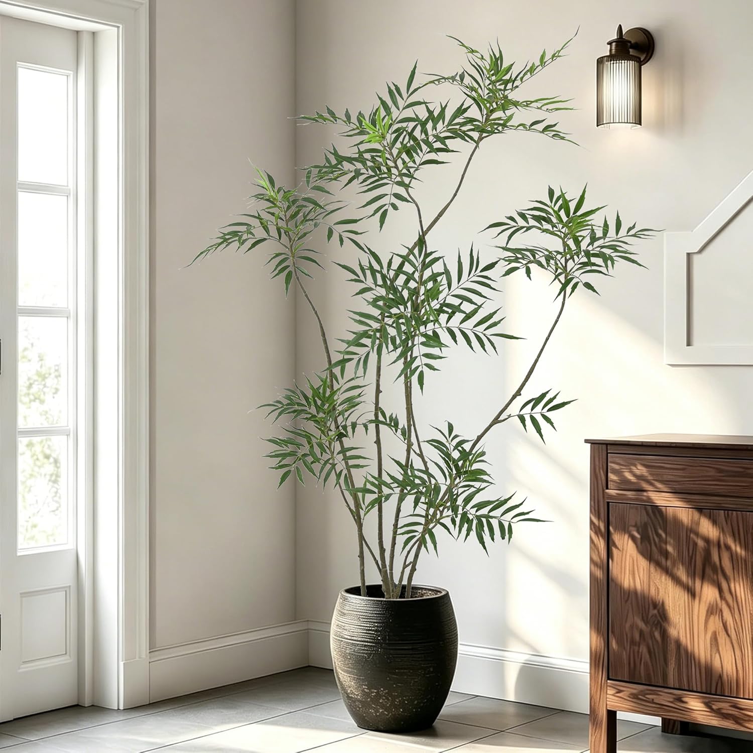 Artificial Mahonia Fortunei Tree 6FT - Faux Trees Indoor with 576 Lifelike Vivid Leaves and 7 Heads, 72