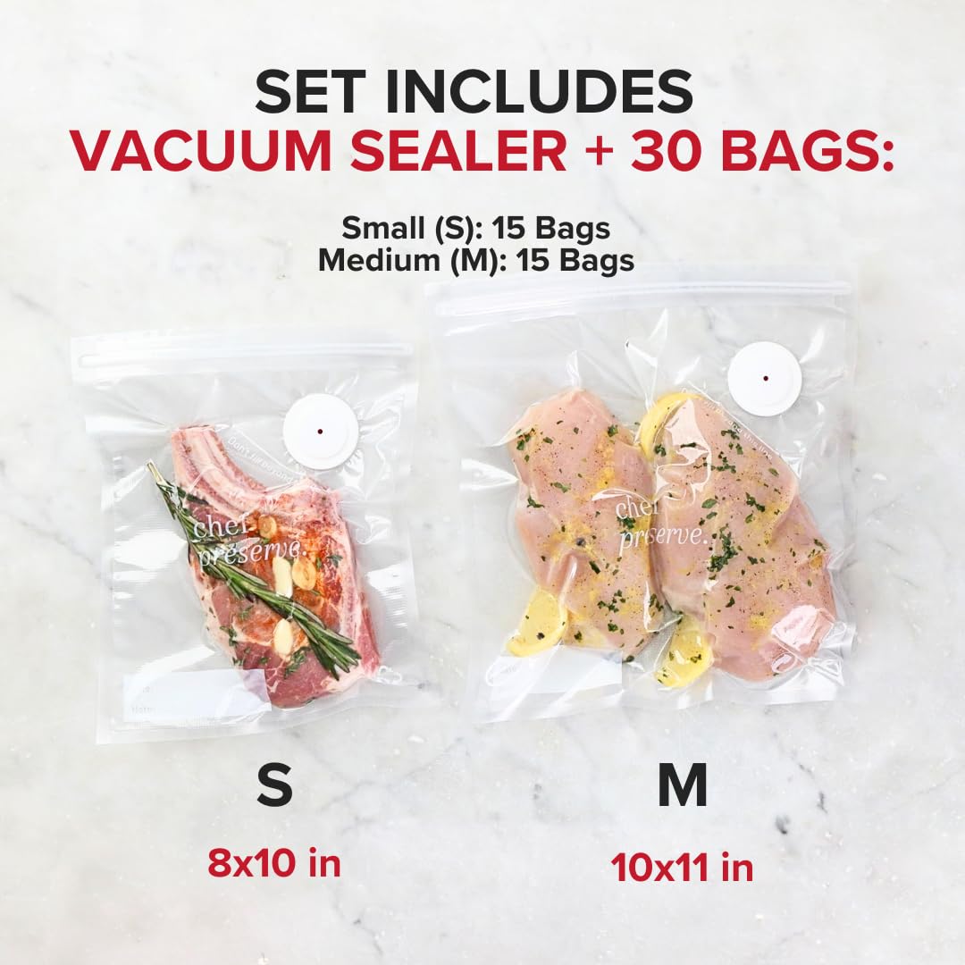 CHEF PRESERVE Compact Vacuum Sealer Machine with 30 Bags