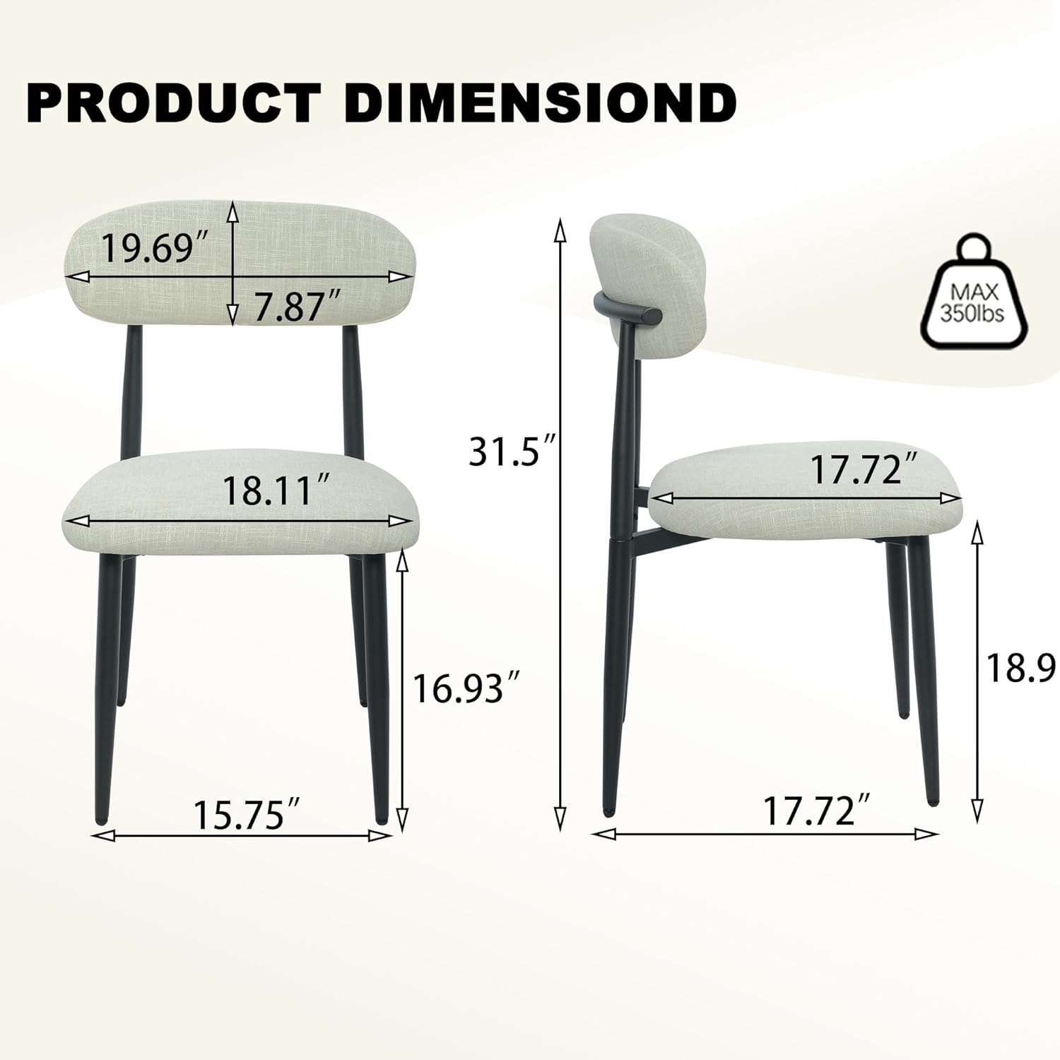 FREKEN Modern Upholstered Dining Chairs Set of 8, Mid-Century Metal Frame Linen Fabric Side Chair for Kitchen Dining Room, 350lbs Capacity, Beige