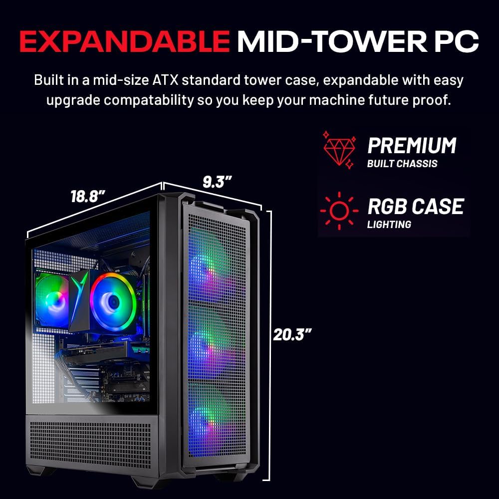 Skytech Gaming Edge Gaming PC, AMD Ryzen 5 5500 3.6GHz, NVIDIA RTX 5050 8GB, 1TB NVMe SSD, 16GB DDR4 RAM 3200, 650W Gold PSU, Wi-Fi, Win 11, Desktop
