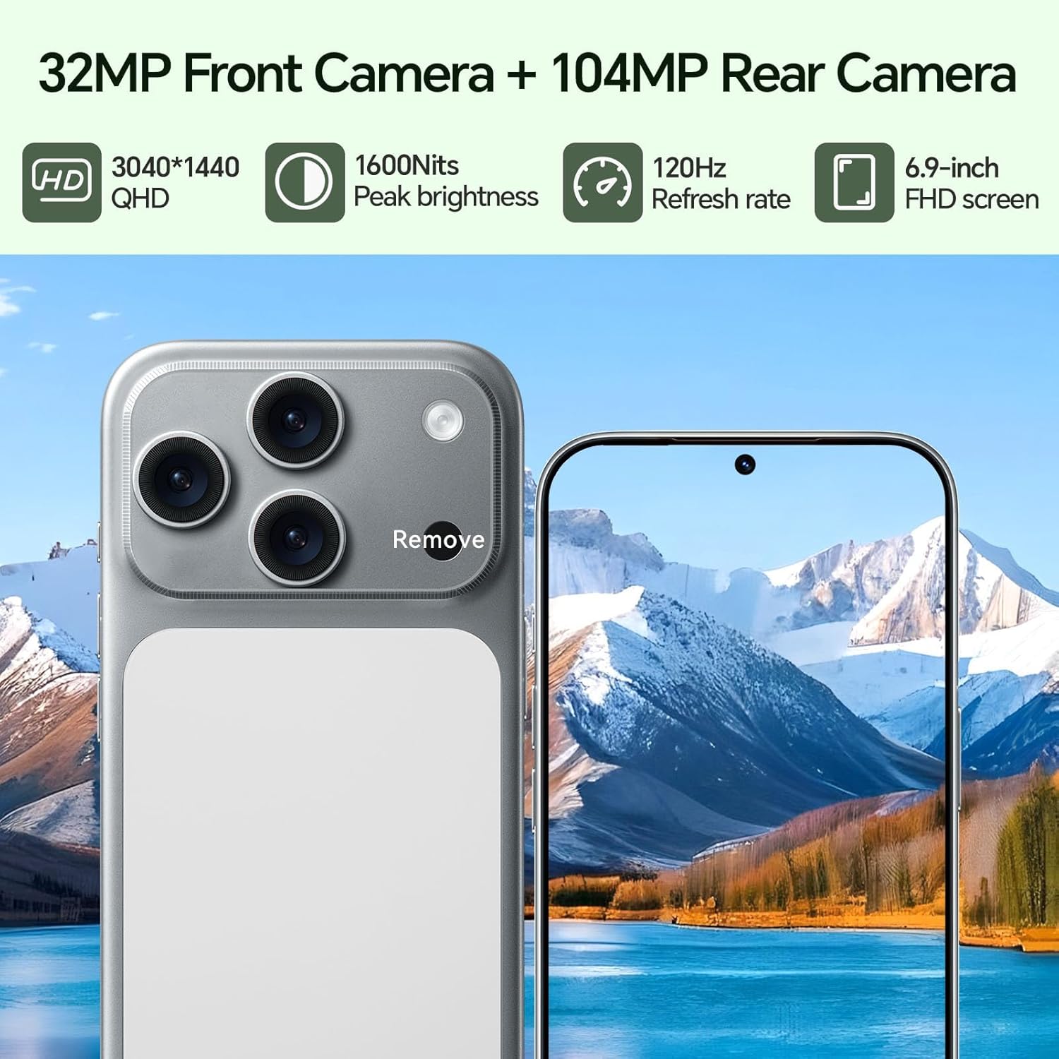 Unlocked Phones, IK17 Android 15 Smartphone, Cell Phones with 5000mAh Battery, Snapdragon 888, 16GB RAM+512GB ROM, 104MP+32MP Camera, 6.9