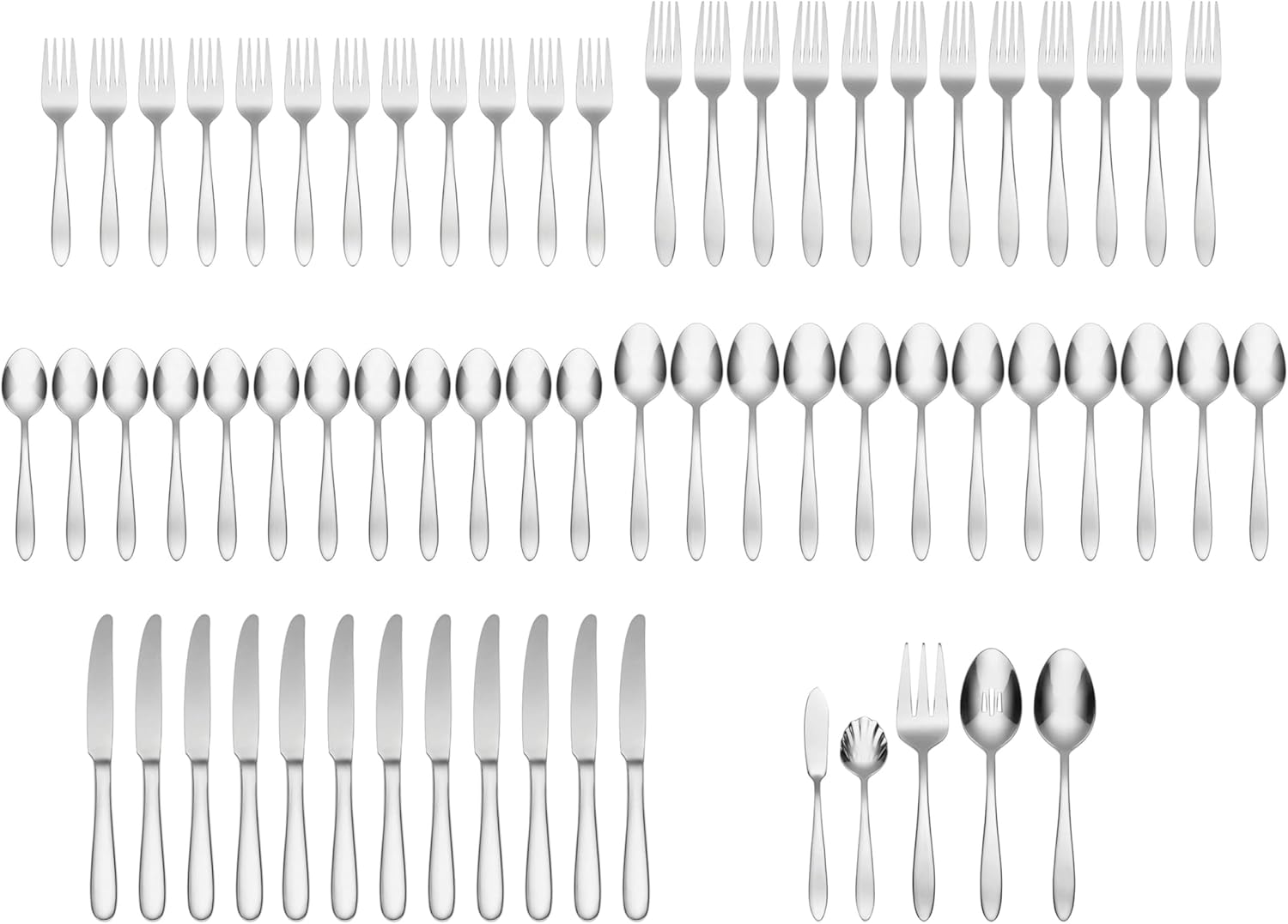 Oneida Silverware Set, Mooncrest 65-Piece Everyday Flatware Set, Service For 12, 18/0 Stainless Steel, Rust Resistant And Dishwasher Safe, Knives Spoons And Forks, Utensils (Silver, 65 Piece)