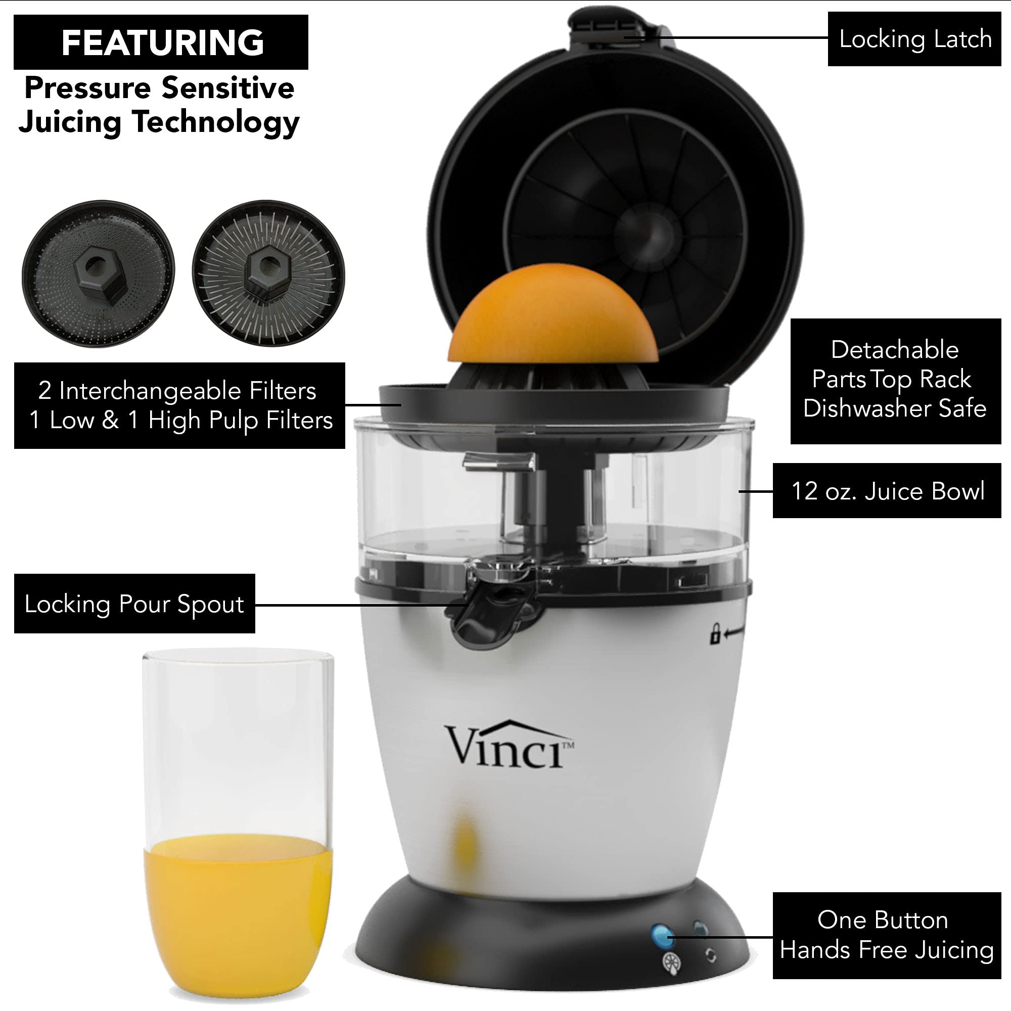 VINCI Hands Free Electric Citrus Juicer - Easy Clean Squeezer