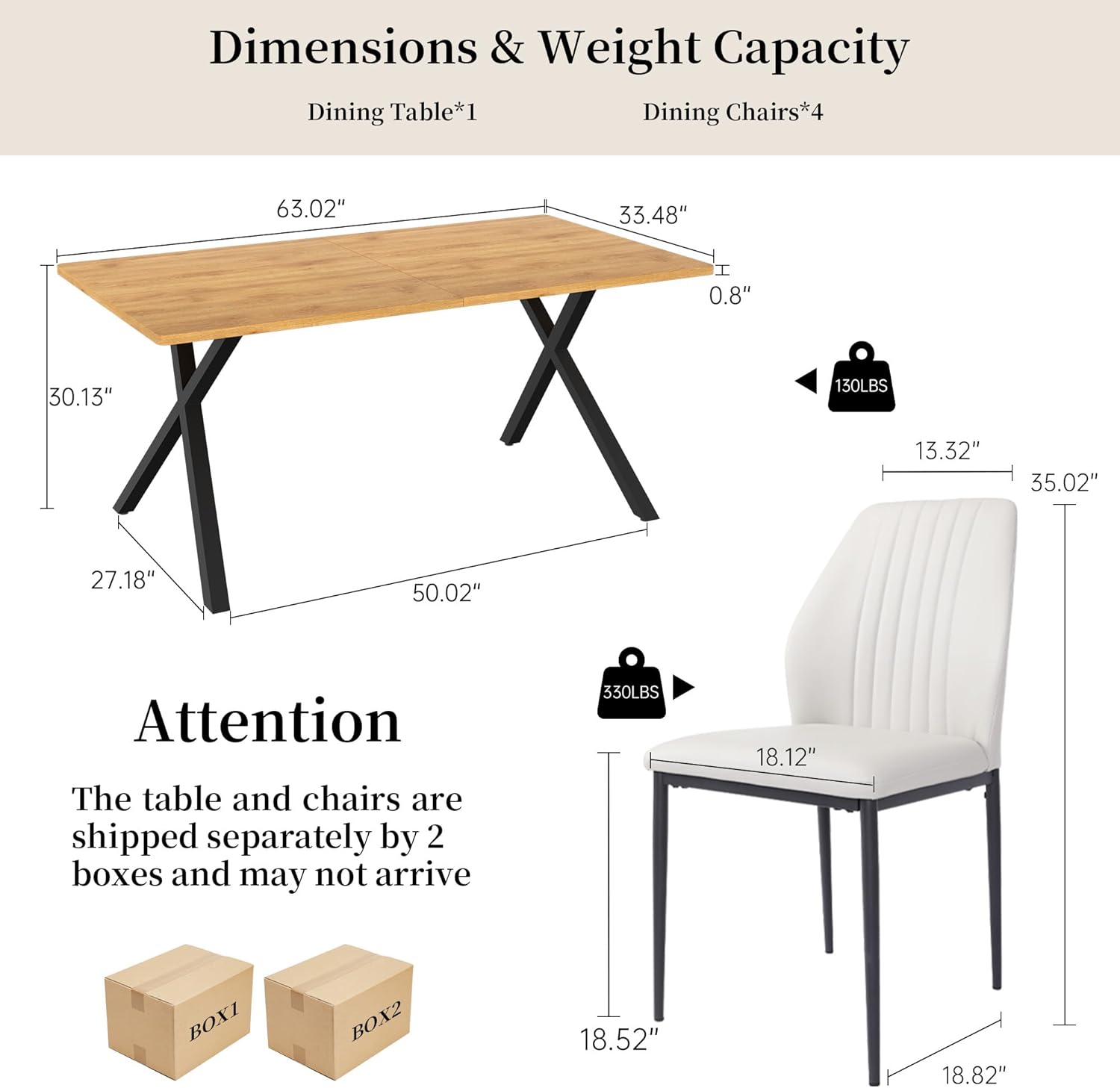 HIPIHOM 5-Piece Dining Table Set for 4-6 People, 63