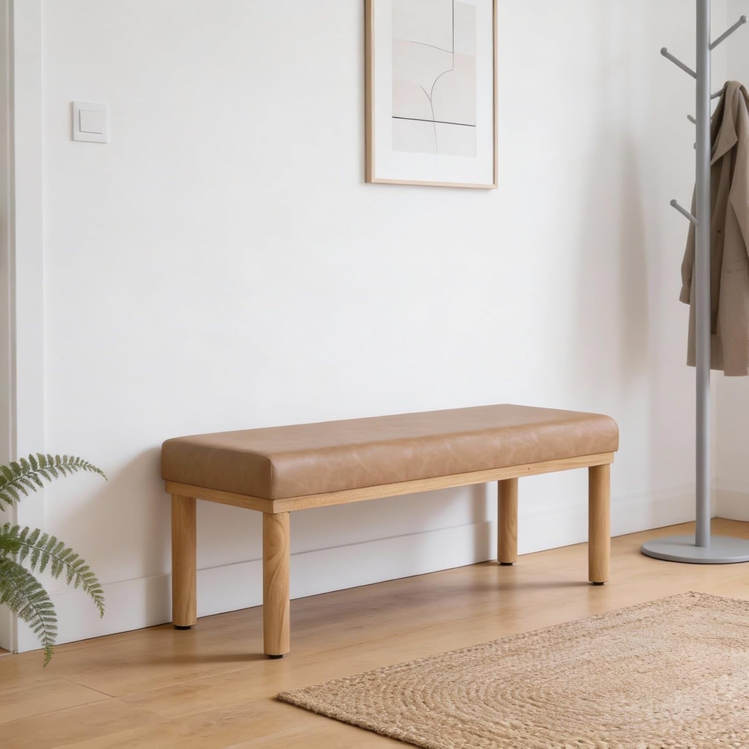 HomePop Oslo Bench - Sand Faux Leather