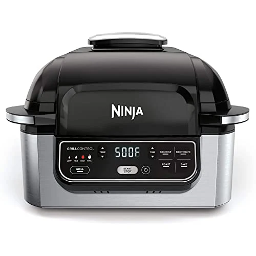 Ninja AG301 Foodi 5 in 1 Indoor Electric Grill with Air Fry, Roast, Bake & Dehydrate Programmable, Black/Silver: Home & Kitchen
