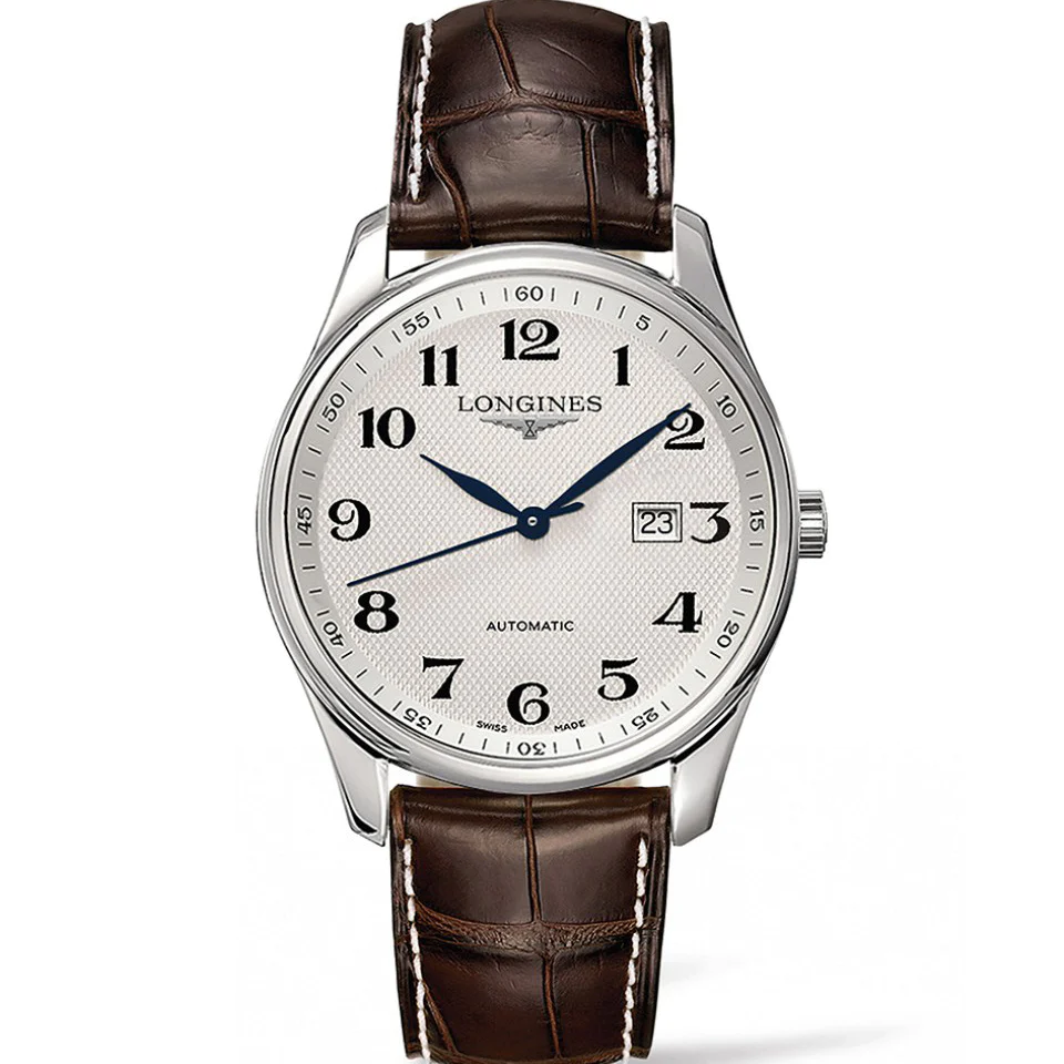Master 42MM Automatic Silver Brown Alligator Watch L28934783