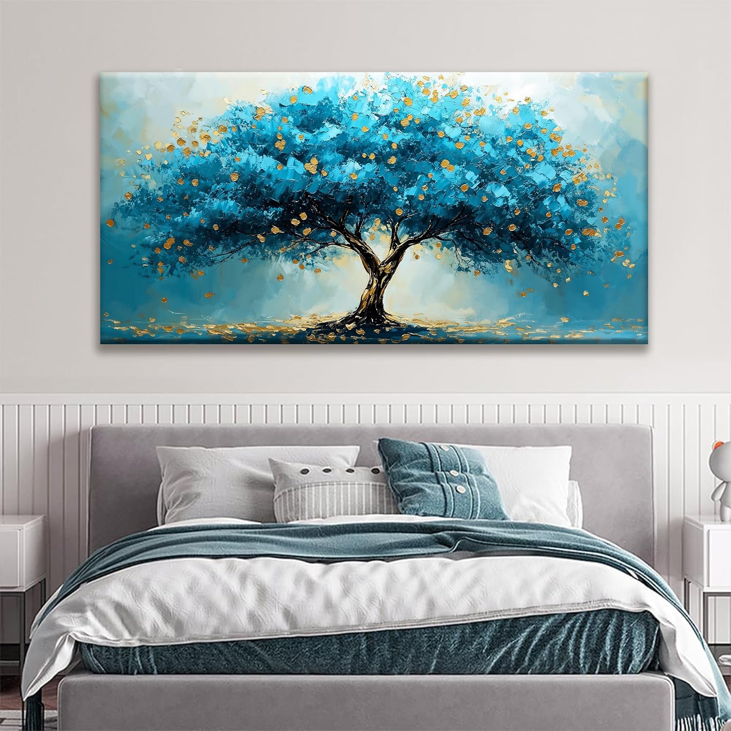 QSQ Large Abstract Wall Art Blue Tree Of Life Canvas Art Wall Decor For Living Room Decorations Blue And Gold Tree Abstract Wall Decor Painting For Home Bedroom Kitchen Office Artwork 29 X 58 Inch