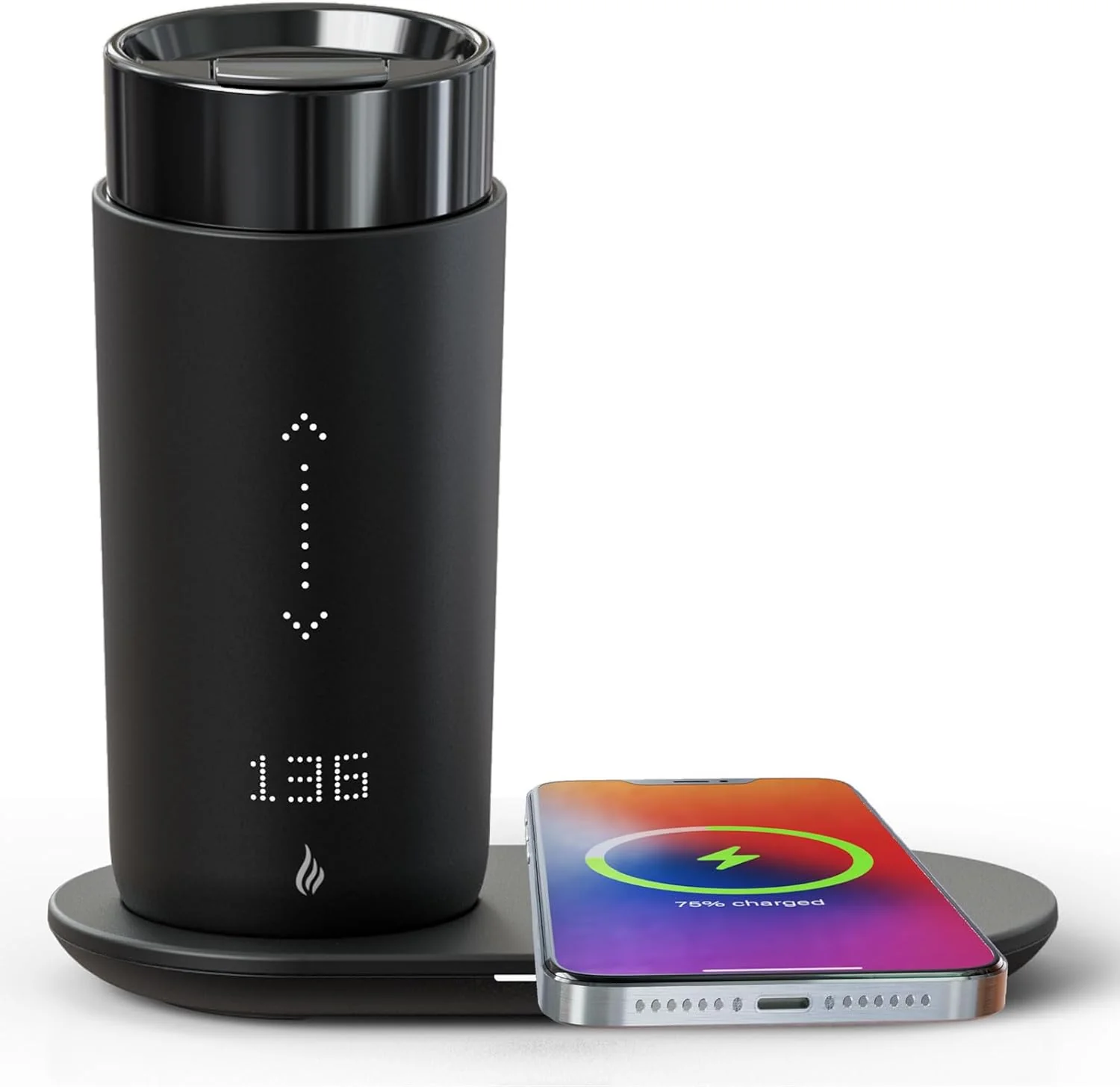 Temperature Control Heated Coffee Mug Smart Self Heating Travel Mug 12 Oz App Controlled Warmer Mug 5 Hour LED Display Keep Coffee Hot All Day up to 149℉ Fast Wireless Charger Base Black2.0