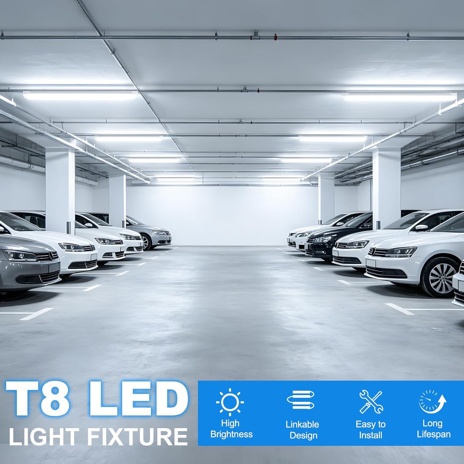 SHOPLED (12-Pack 4FT LED Shop Light, 45W 6300LM 6000K Cool White, Linkable V-Shape T8 LED Tube Lights Fixtures, 4 Foot Shop Lights for Garage Workshop Warehouse, Plug and Play, ETL Listed
