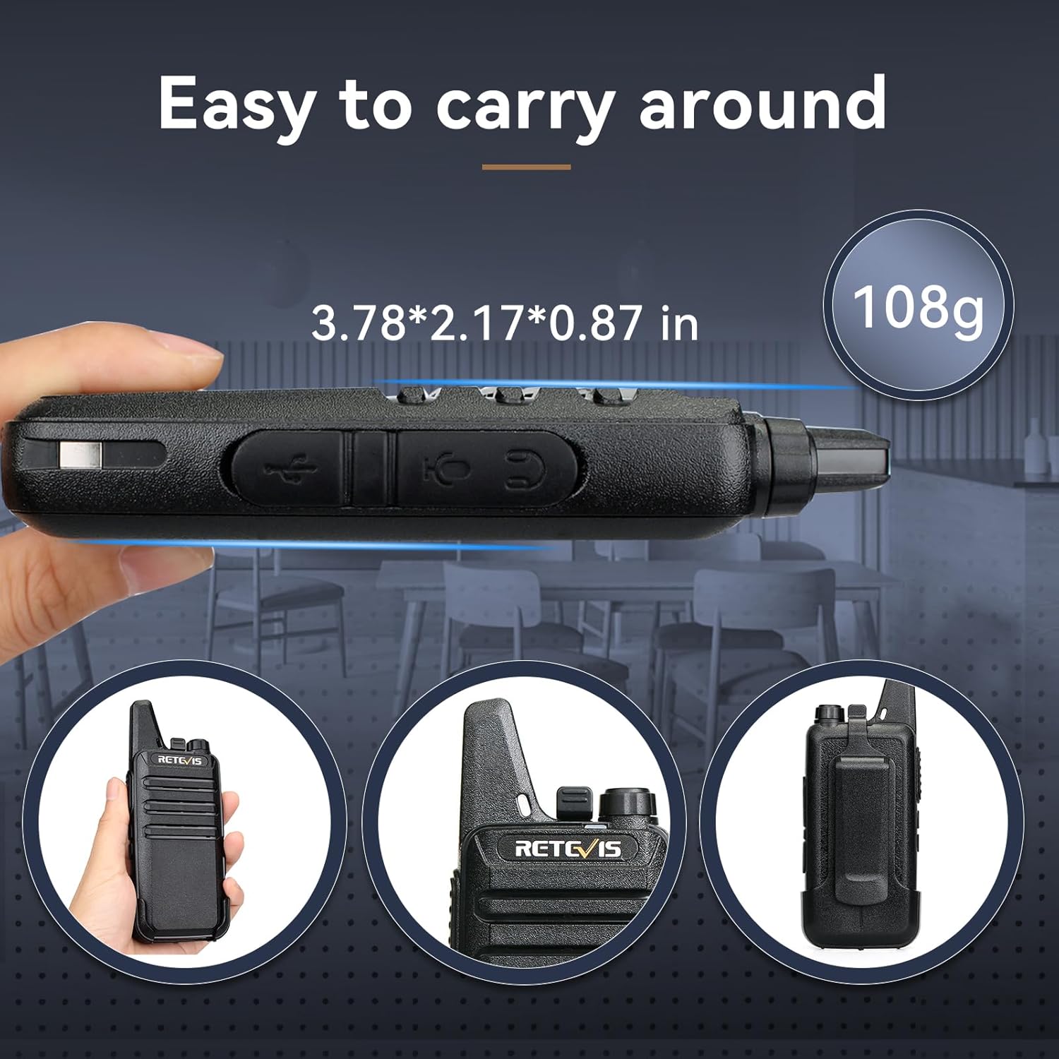 Retevis RT22 Walkie Talkies Rechargeable,Long Range Two Way Radio,2 Way Radio for Adults, Handsfree VOX Mini, for Business Office School Church Restaurant Retail(Black,10 Pcs, 5 Box)