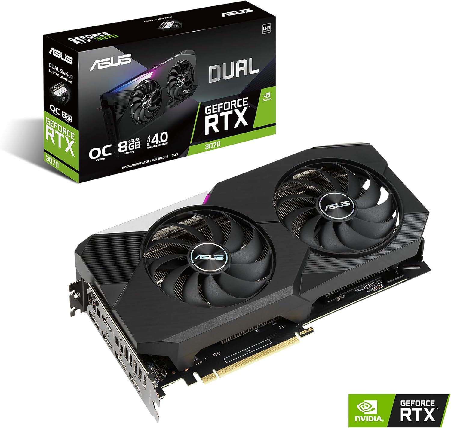 ASUS Dual NVIDIA GeForce RTX 3070 V2 OC Edition Gaming Graphics Card (PCIe 4.0, 8GB GDDR6 Memory, LHR, HDMI 2.1, DisplayPort 1.4a, Axial-tech Fan Design, Dual BIOS, Protective Backplate)