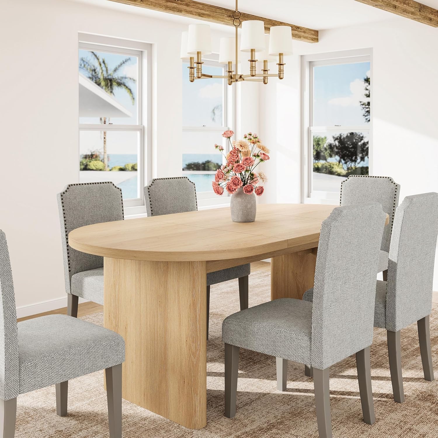 GarveeHome Upholstered Dining Chair Set, Solid Wood Chairs with Solid Wood Legs, Padded High Back Dining Chair with Nailhead Trim, Fabric Side Chair for Dining Room Kitchen Restaurant (Grey, 2PCS)