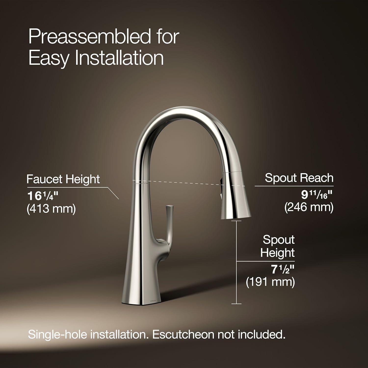 Kohler K-22063-SN Graze 1.5 GPM Pull Down Kitchen Sink Faucet with Three Function Spray, Vibrant Polished Nickel