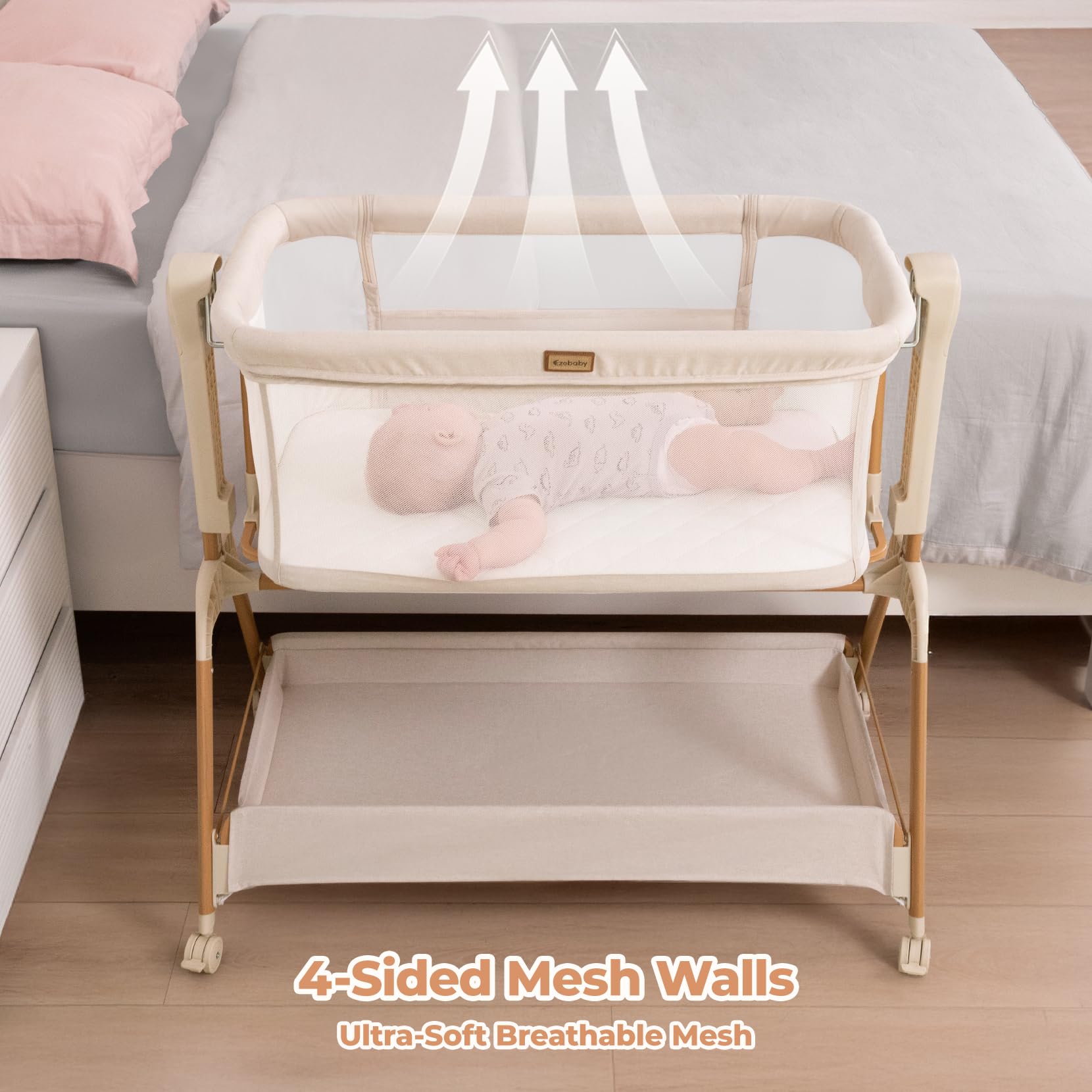 EZEBABY Baby Bassinet Bedside Sleeper - 3-in-1 Rocking Crib