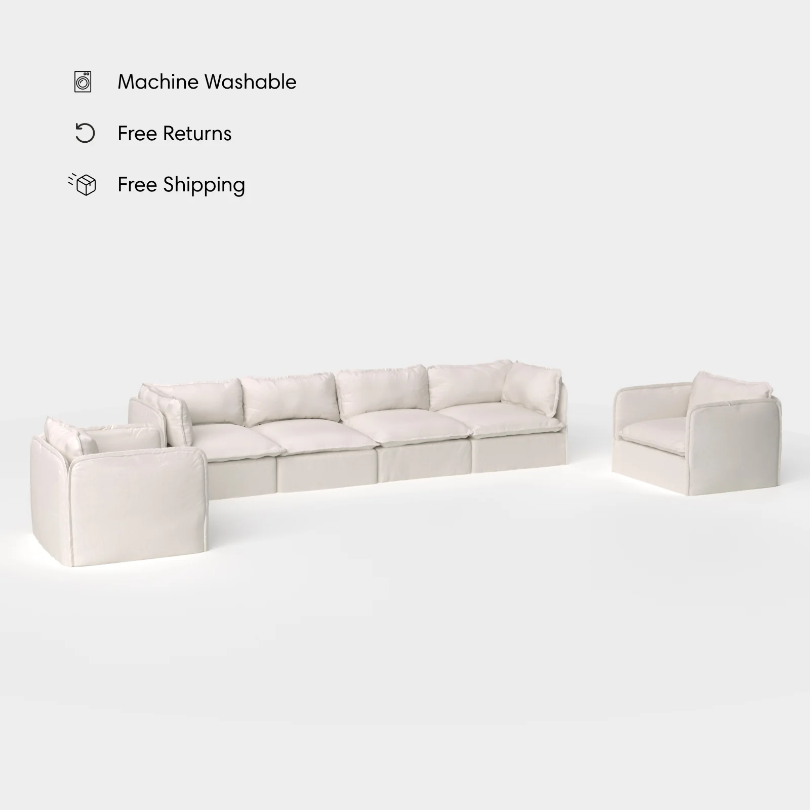 Modular Outdoor Washable 4-Seater Sofa + Armchair Set | Nano Slubweave in Chai